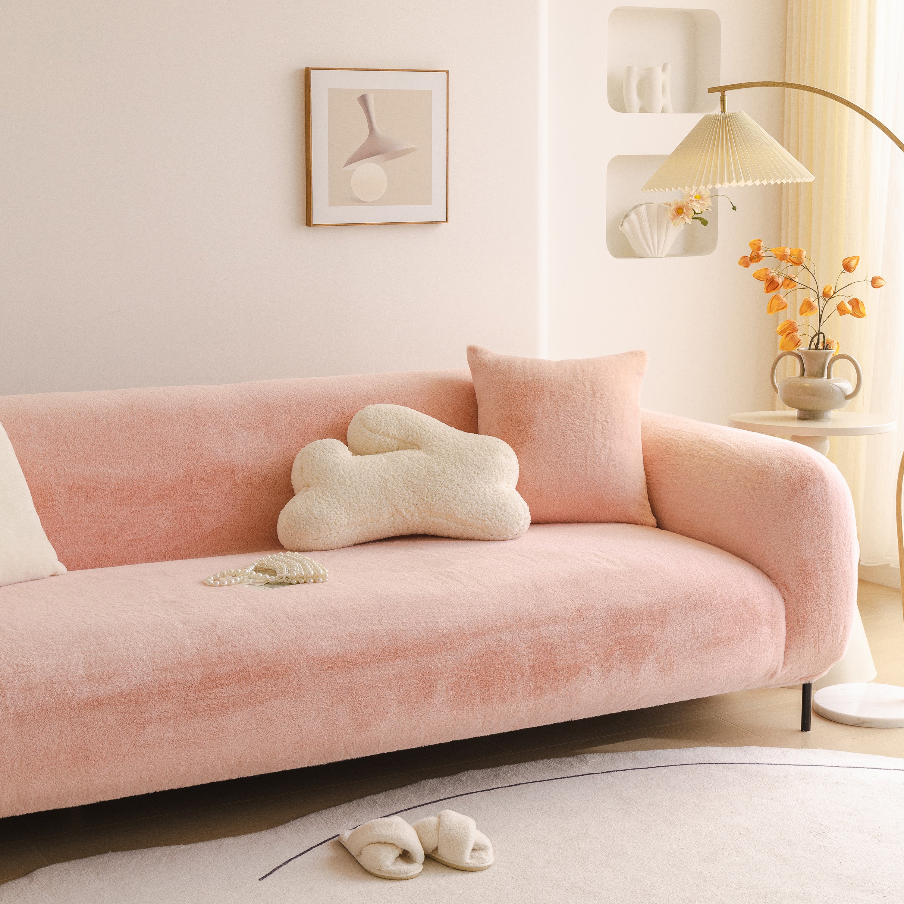 Soft Plush Warm Sofa Cover Stretchable Cozy Velvet Couch Protector For Fall & Winter