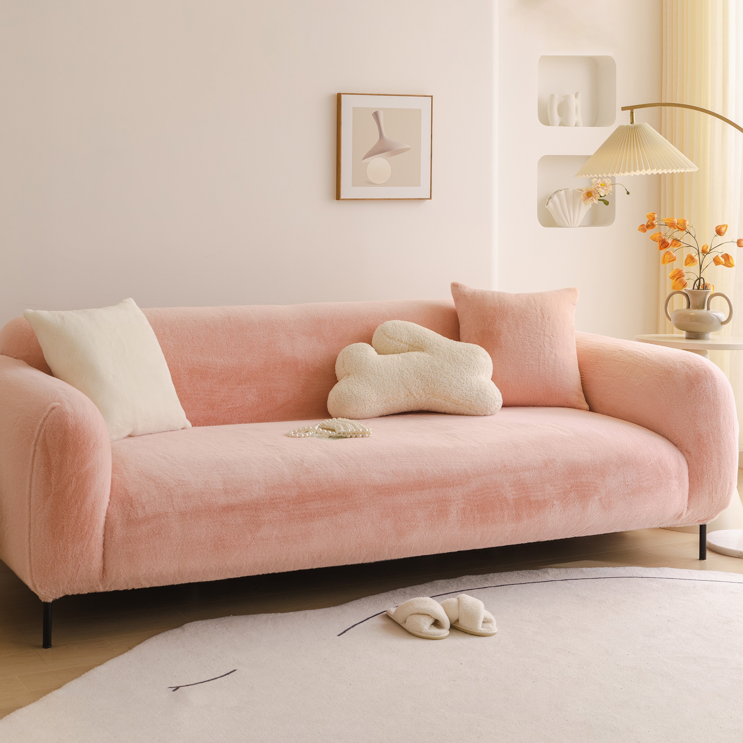 Soft Plush Warm Sofa Cover Stretchable Cozy Velvet Couch Protector For Fall & Winter