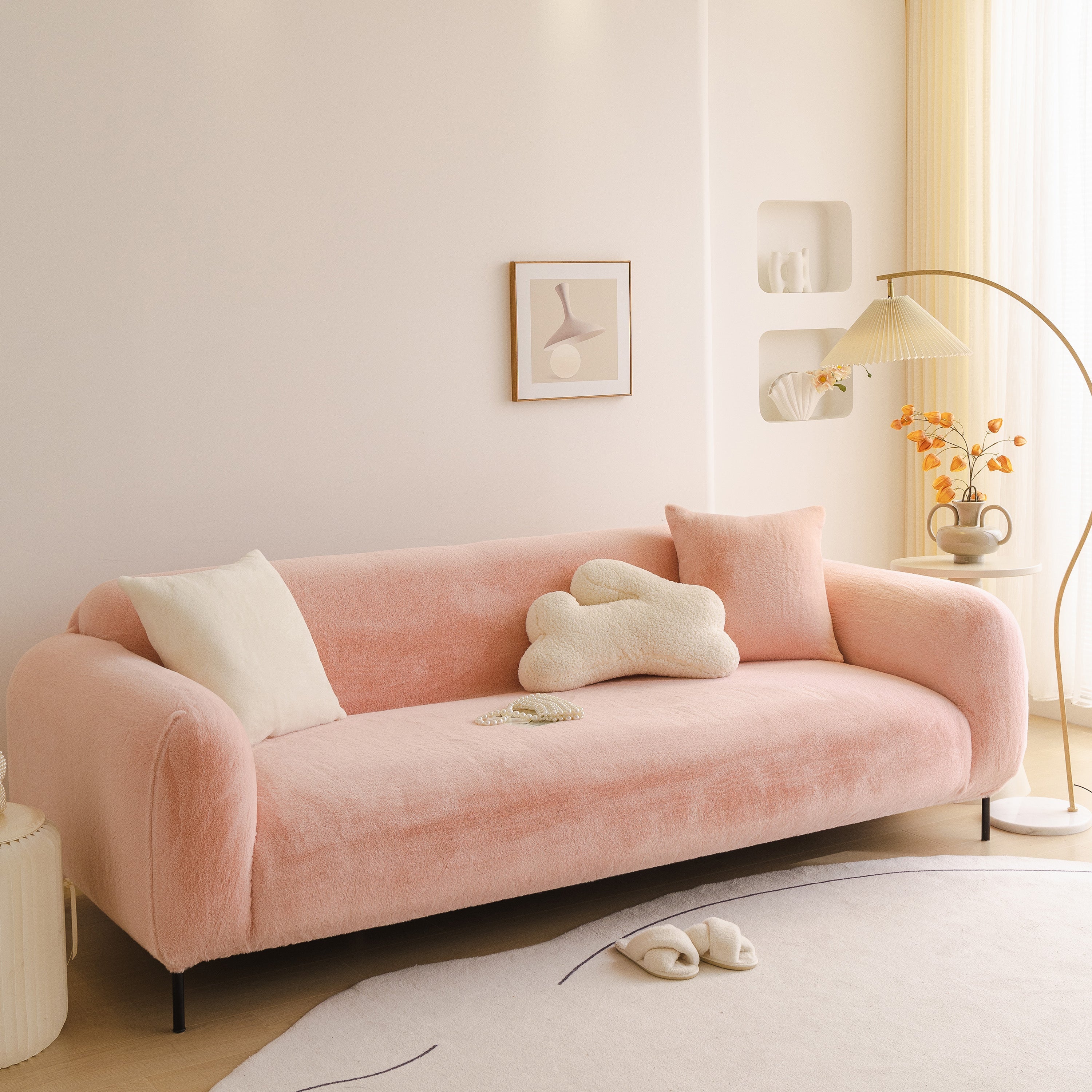 Soft Plush Warm Sofa Cover Stretchable Cozy Velvet Couch Protector For Fall & Winter