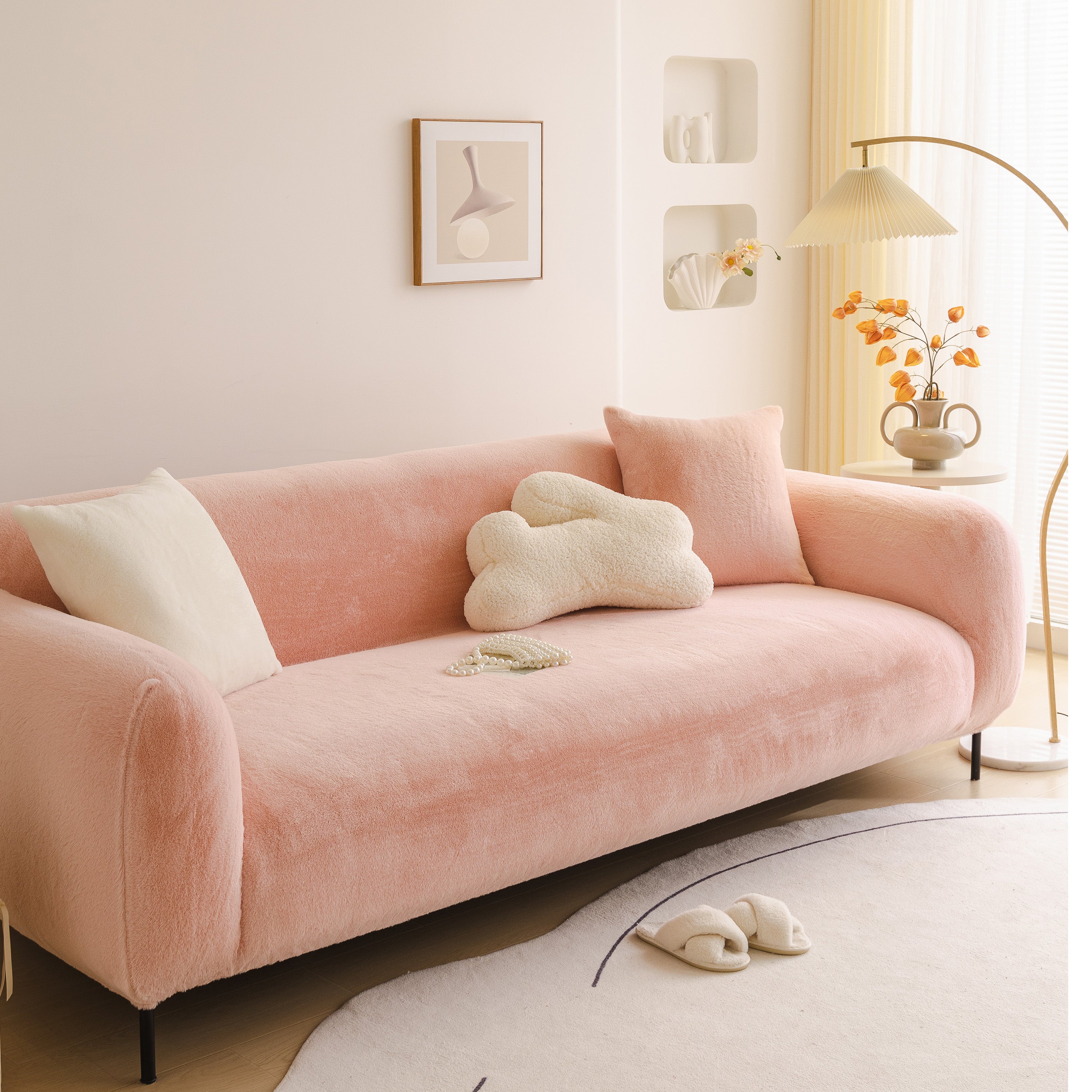 Soft Plush Warm Sofa Cover Stretchable Cozy Velvet Couch Protector For Fall & Winter