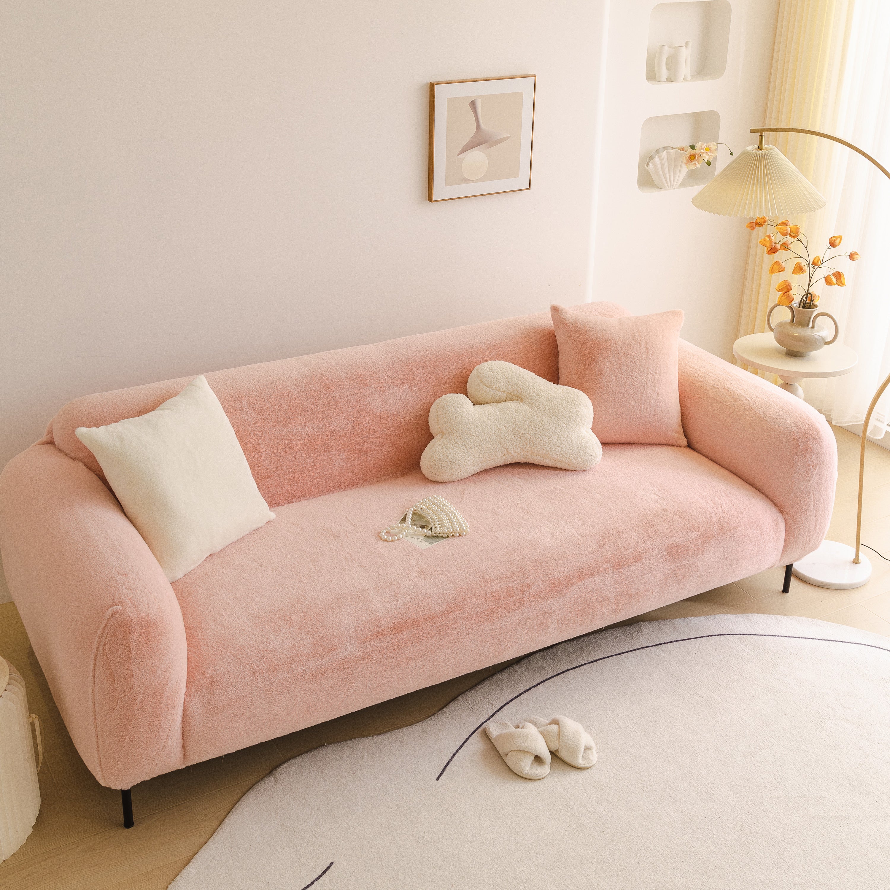 Soft Plush Warm Sofa Cover Stretchable Cozy Velvet Couch Protector For Fall & Winter