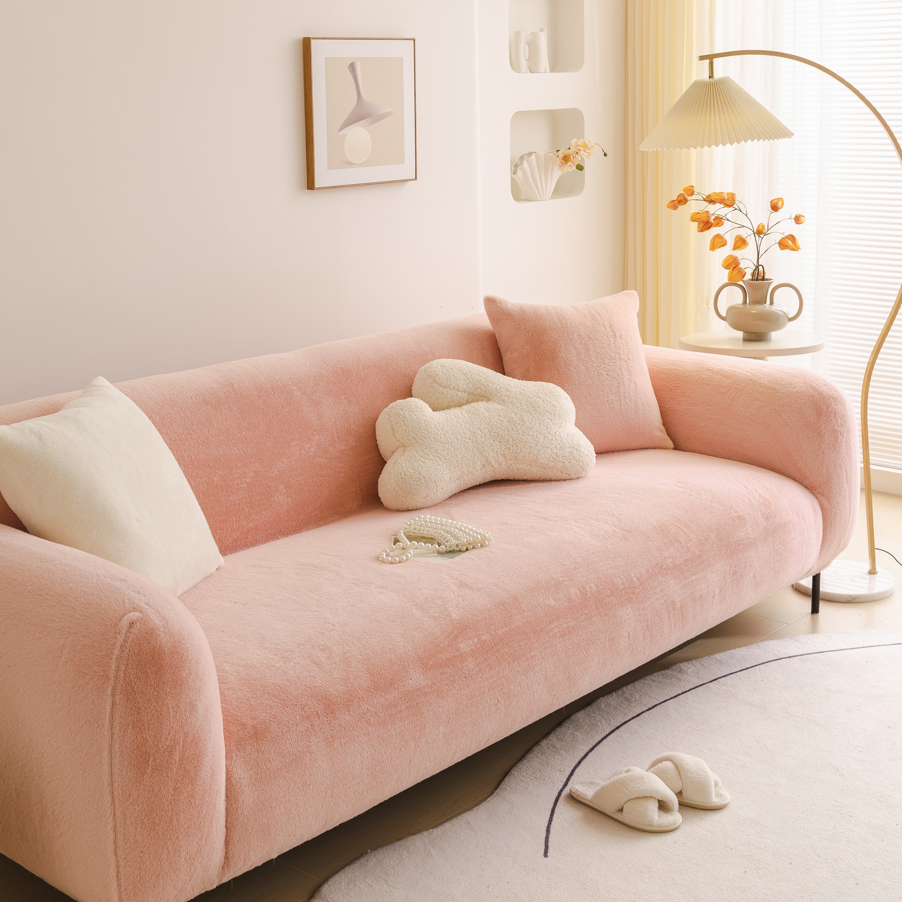 Soft Plush Warm Sofa Cover Stretchable Cozy Velvet Couch Protector For Fall & Winter