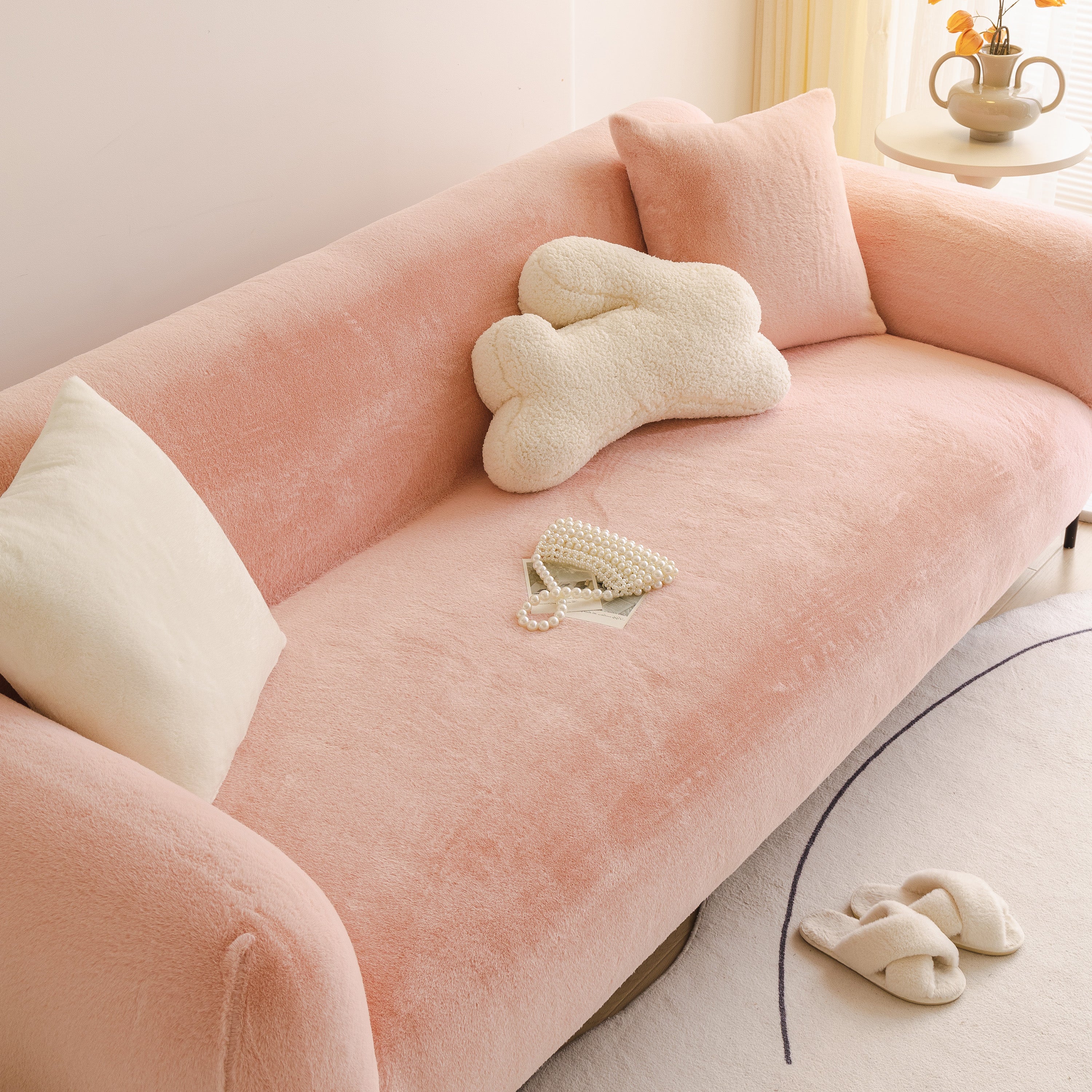 Soft Plush Warm Sofa Cover Stretchable Cozy Velvet Couch Protector For Fall & Winter