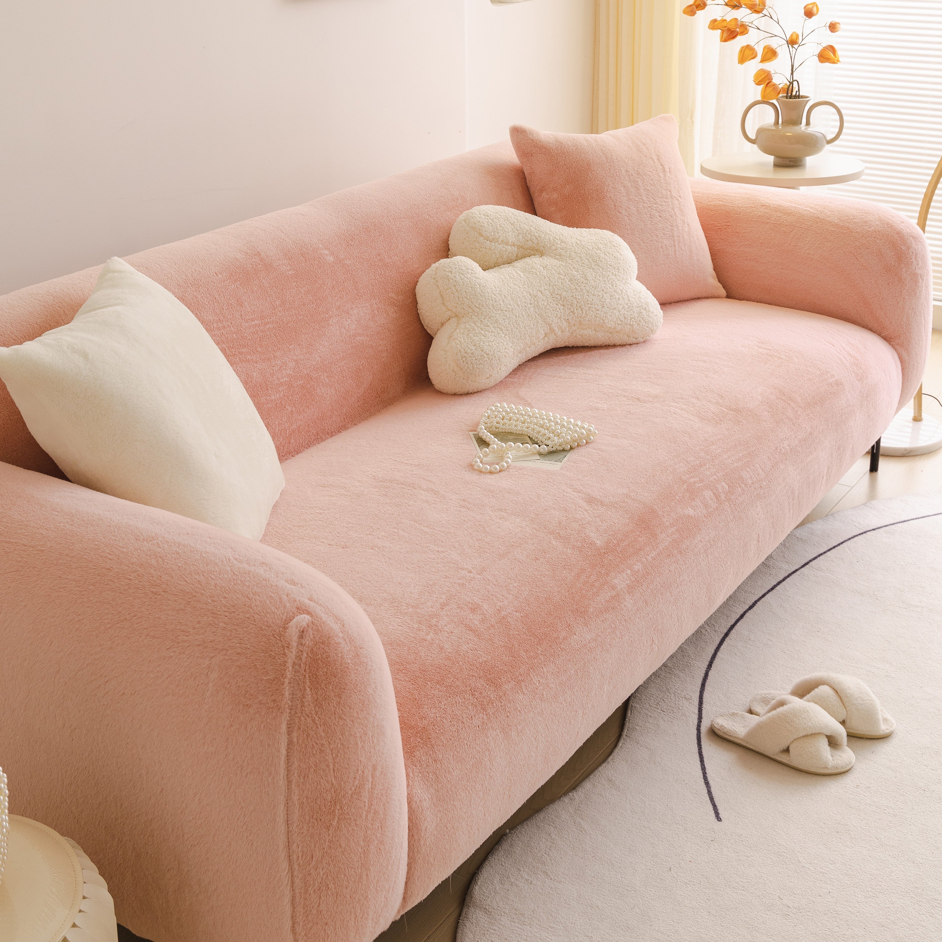 Soft Plush Warm Sofa Cover Stretchable Cozy Velvet Couch Protector For Fall & Winter