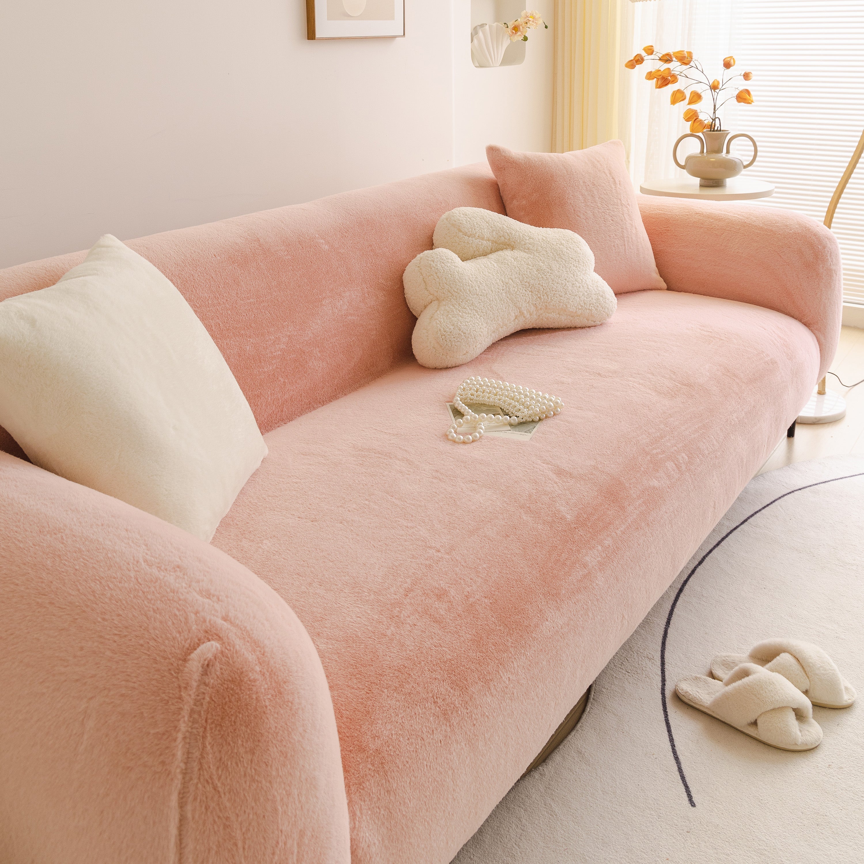 Soft Plush Warm Sofa Cover Stretchable Cozy Velvet Couch Protector For Fall & Winter