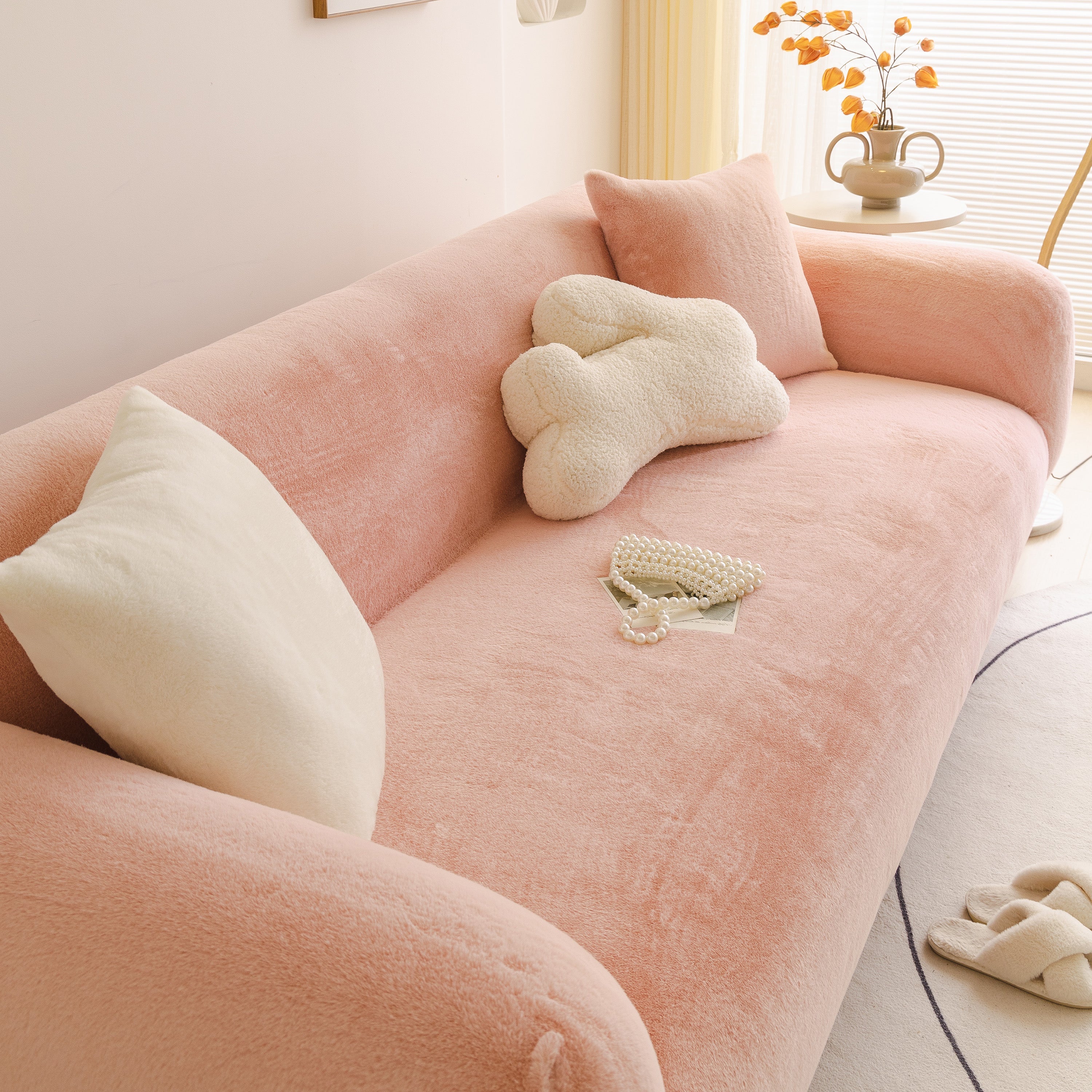 Soft Plush Warm Sofa Cover Stretchable Cozy Velvet Couch Protector For Fall & Winter