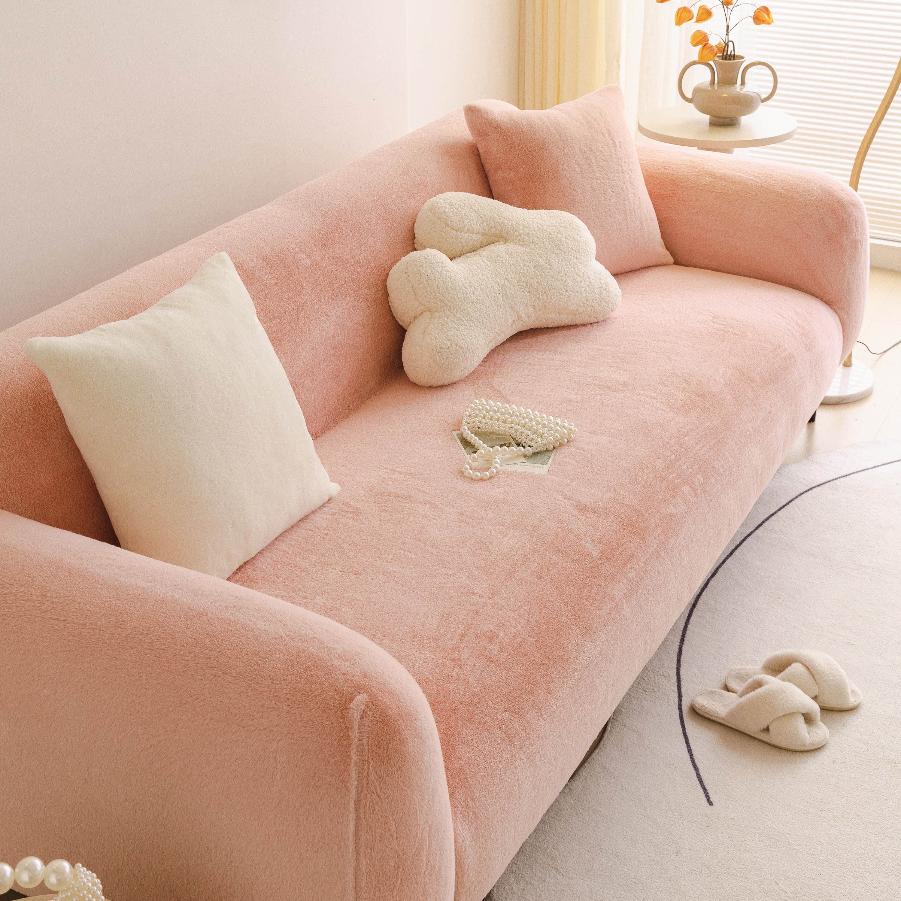 Soft Plush Warm Sofa Cover Stretchable Cozy Velvet Couch Protector For Fall & Winter