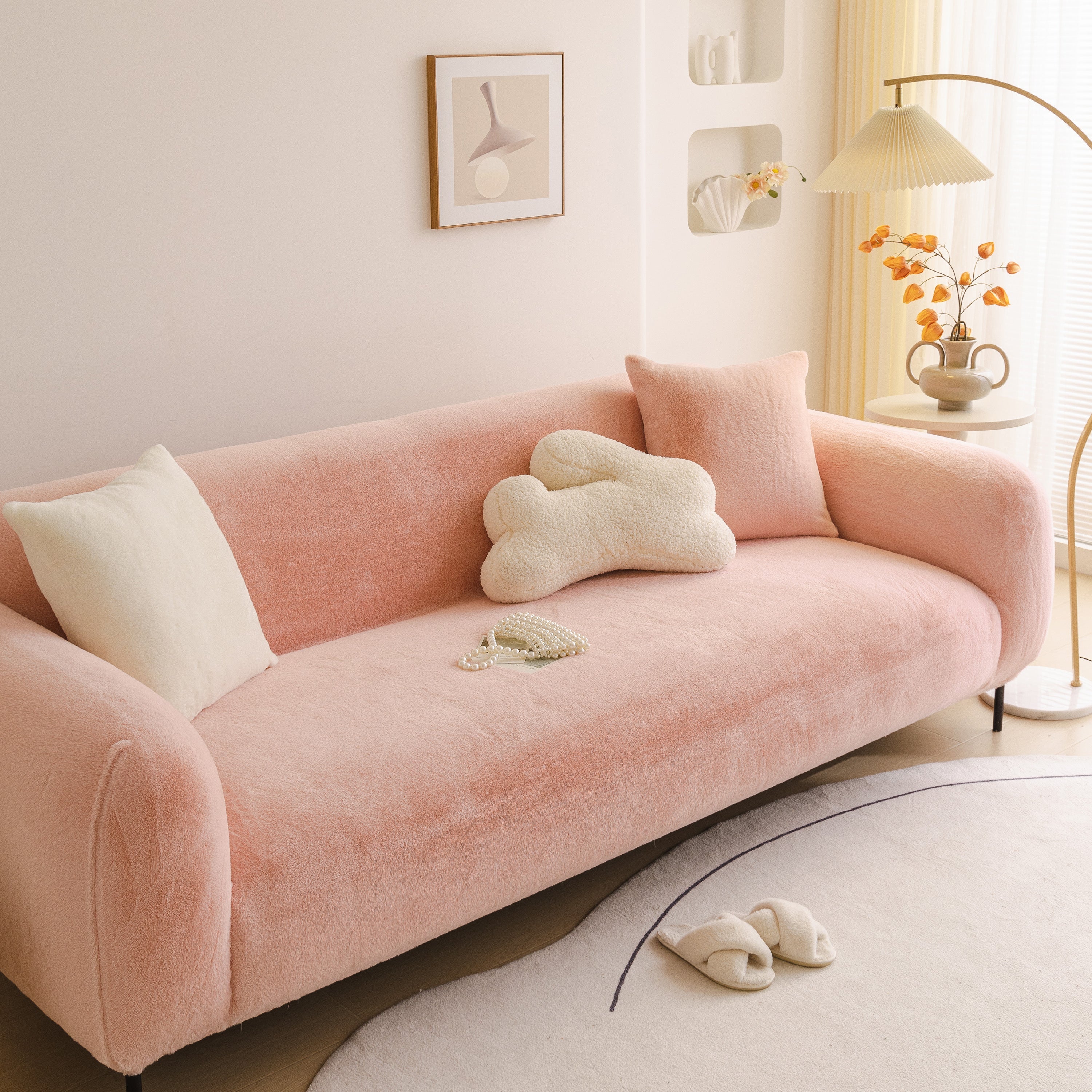 Soft Plush Warm Sofa Cover Stretchable Cozy Velvet Couch Protector For Fall & Winter