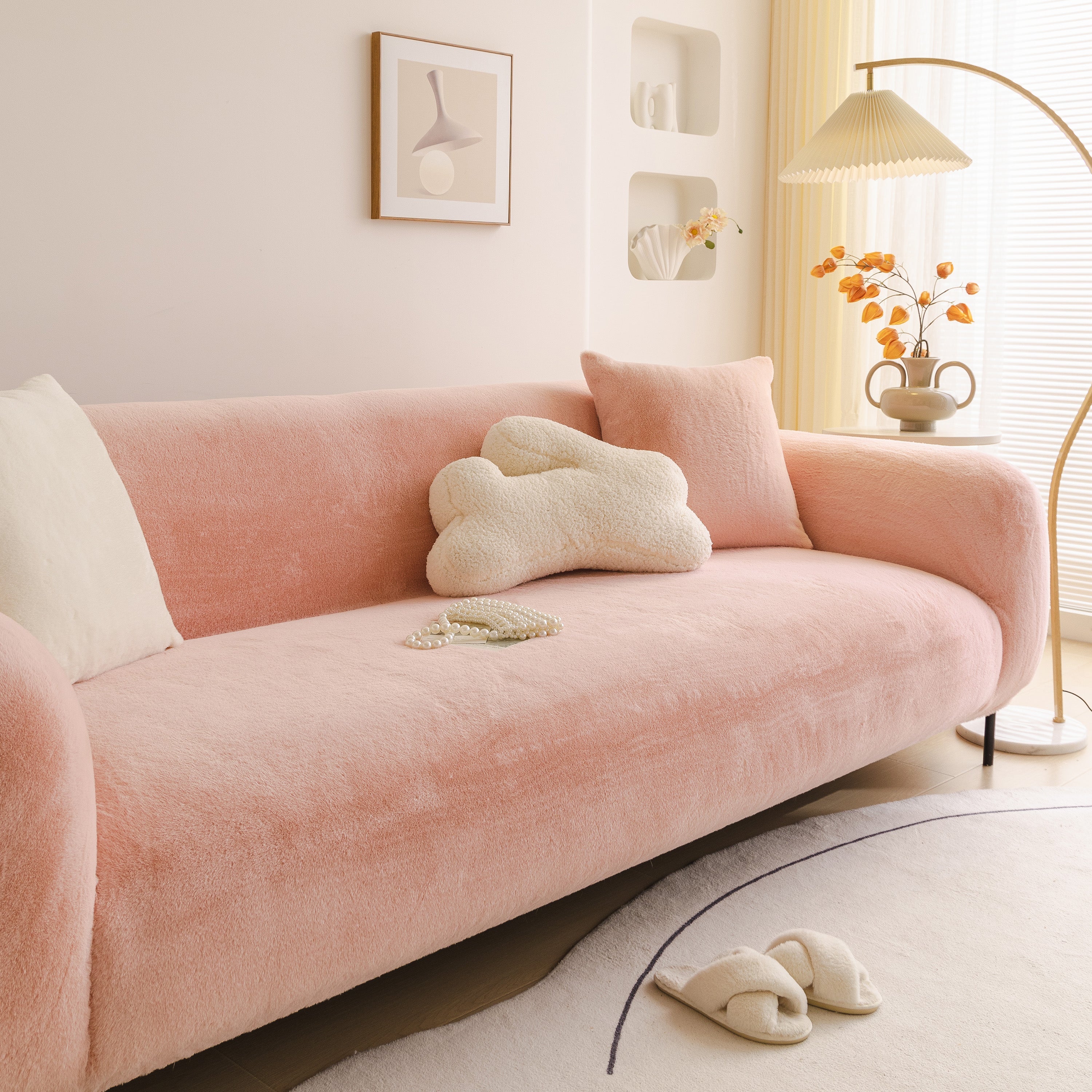 Soft Plush Warm Sofa Cover Stretchable Cozy Velvet Couch Protector For Fall & Winter