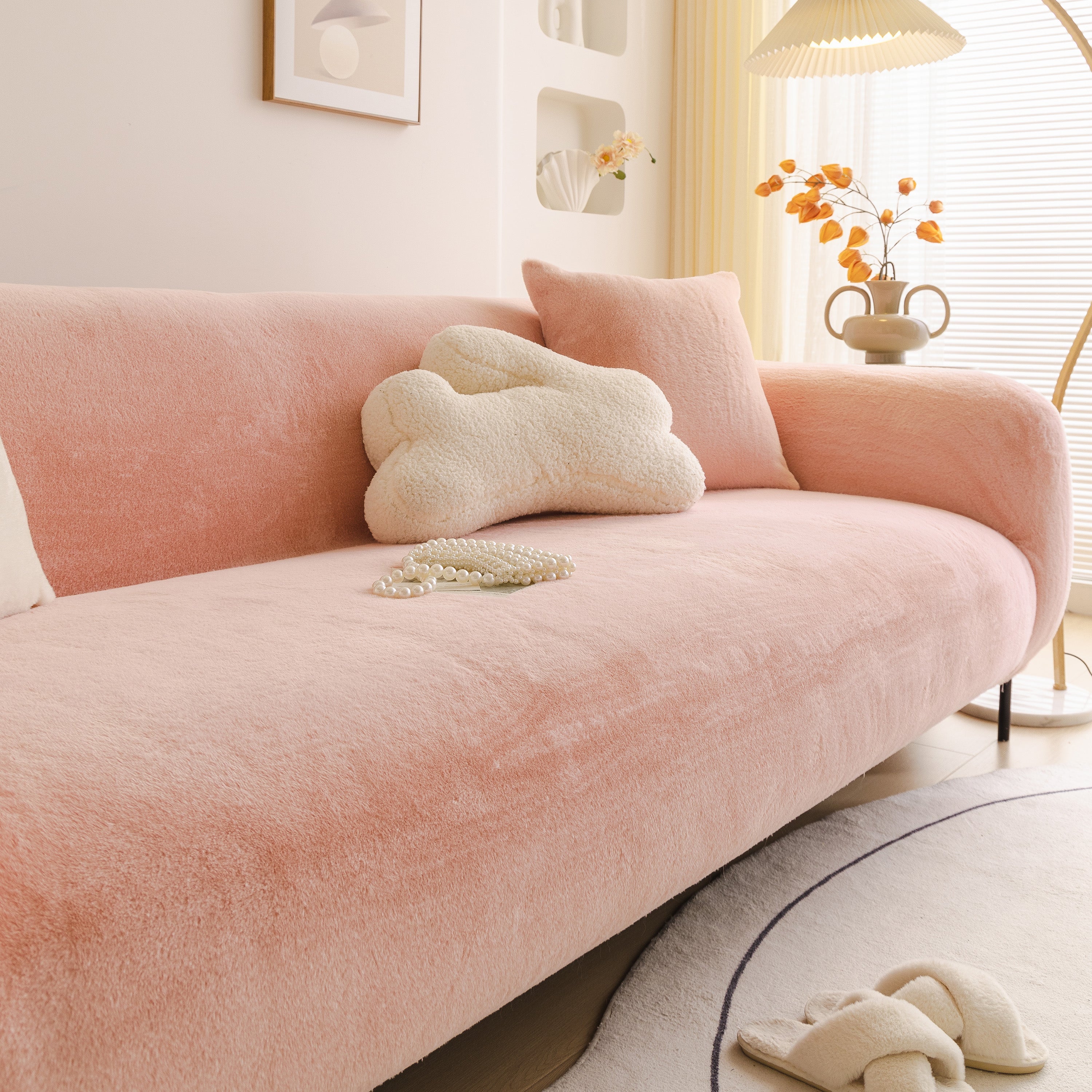 Soft Plush Warm Sofa Cover Stretchable Cozy Velvet Couch Protector For Fall & Winter