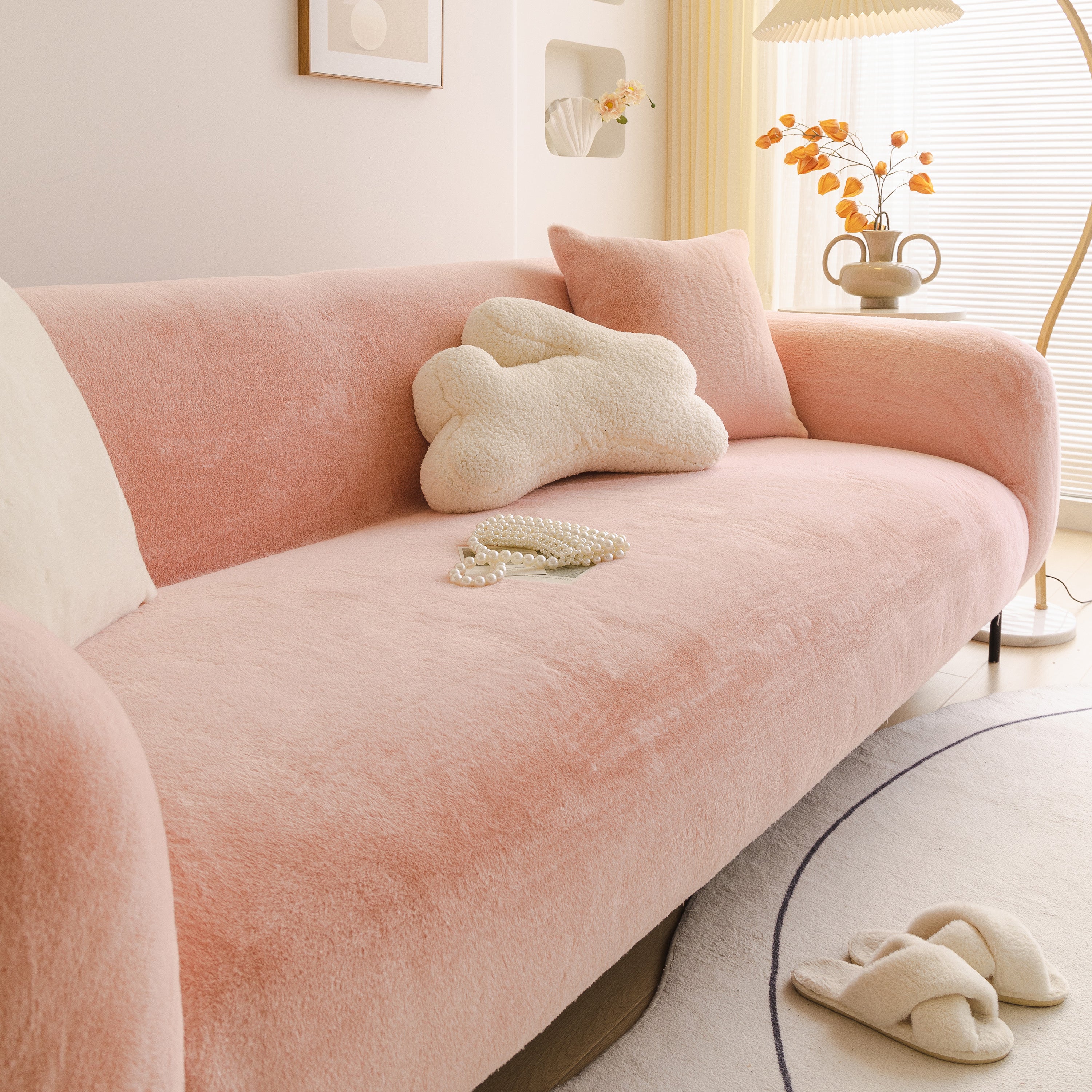 Soft Plush Warm Sofa Cover Stretchable Cozy Velvet Couch Protector For Fall & Winter