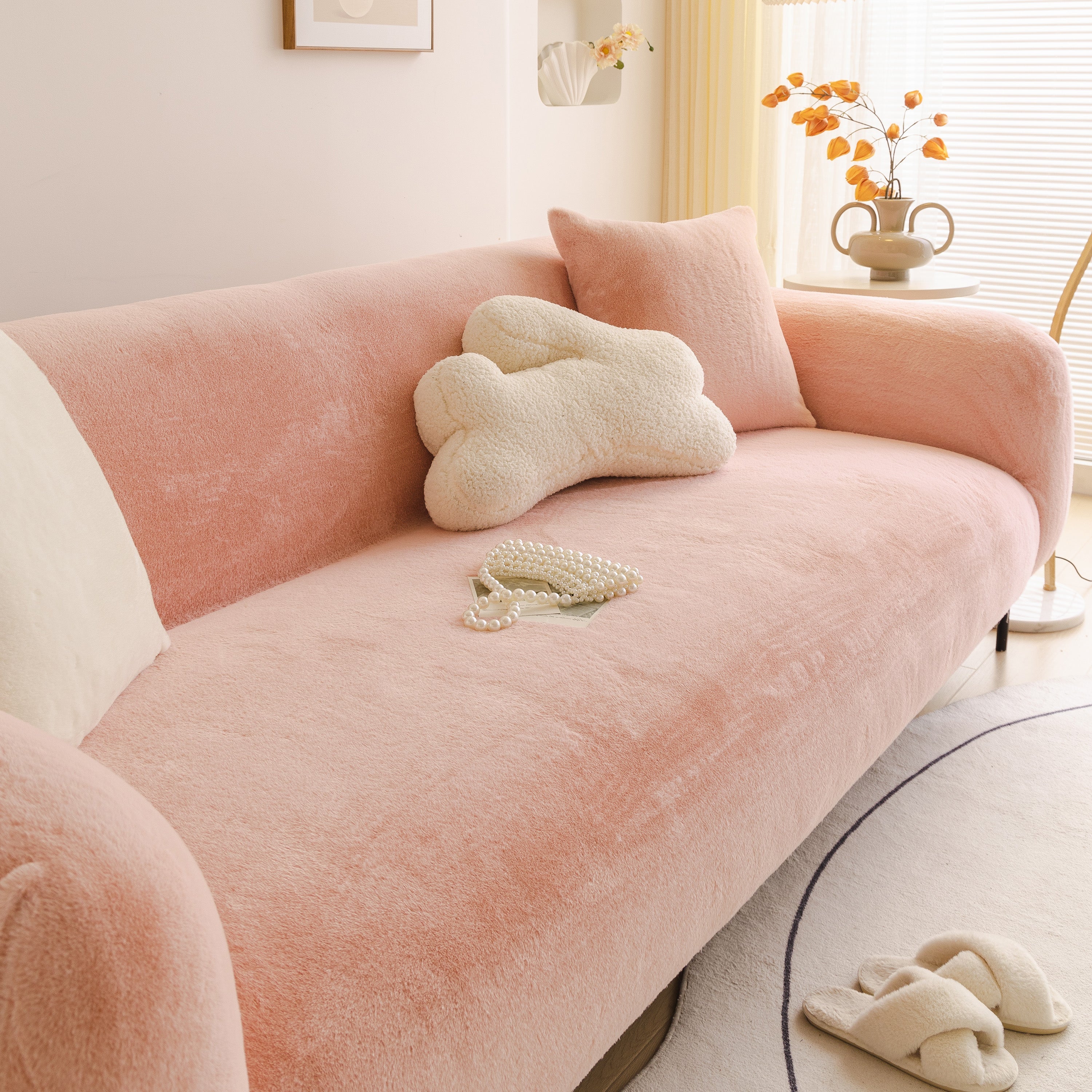 Soft Plush Warm Sofa Cover Stretchable Cozy Velvet Couch Protector For Fall & Winter