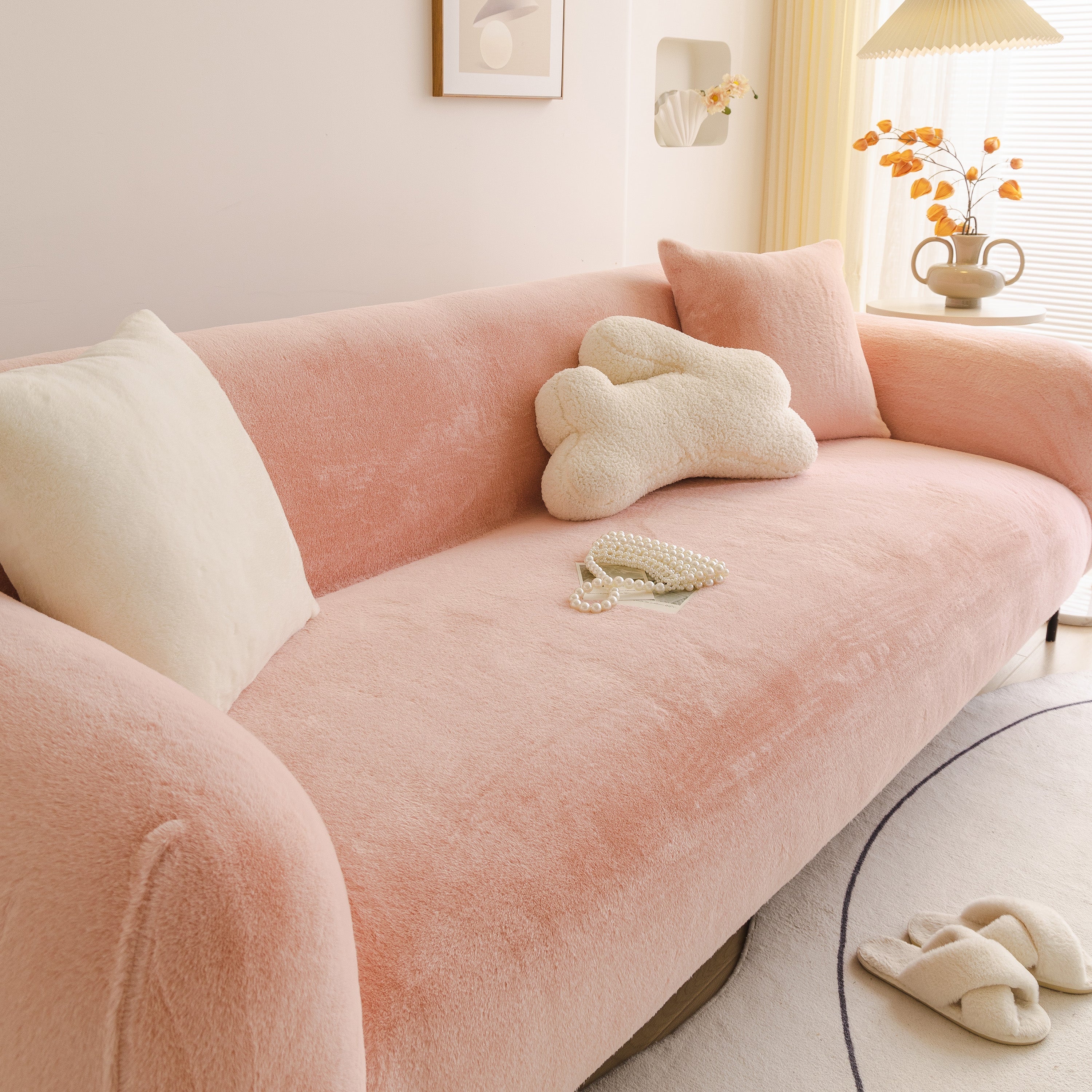 Soft Plush Warm Sofa Cover Stretchable Cozy Velvet Couch Protector For Fall & Winter