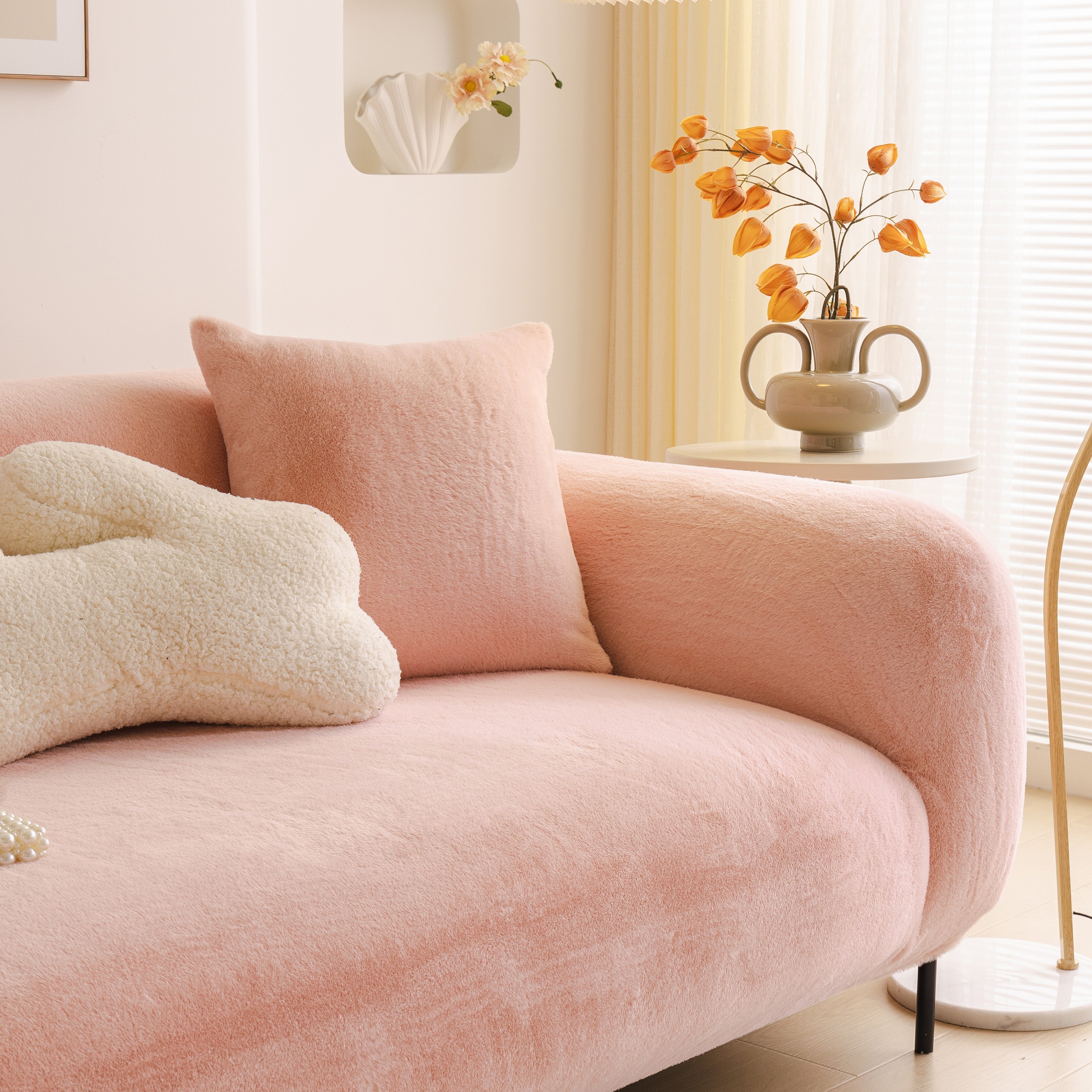 Soft Plush Warm Sofa Cover Stretchable Cozy Velvet Couch Protector For Fall & Winter