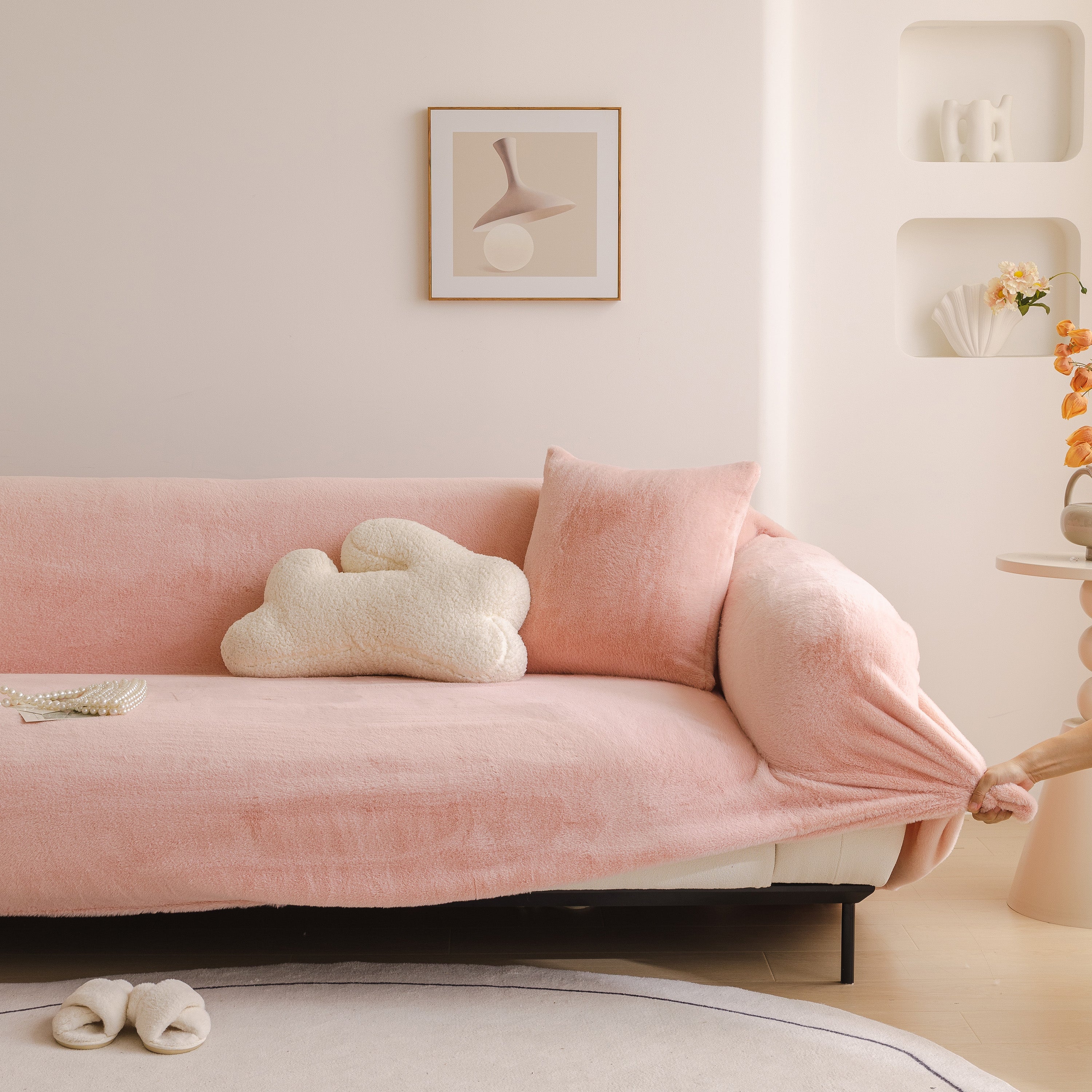Soft Plush Warm Sofa Cover Stretchable Cozy Velvet Couch Protector For Fall & Winter