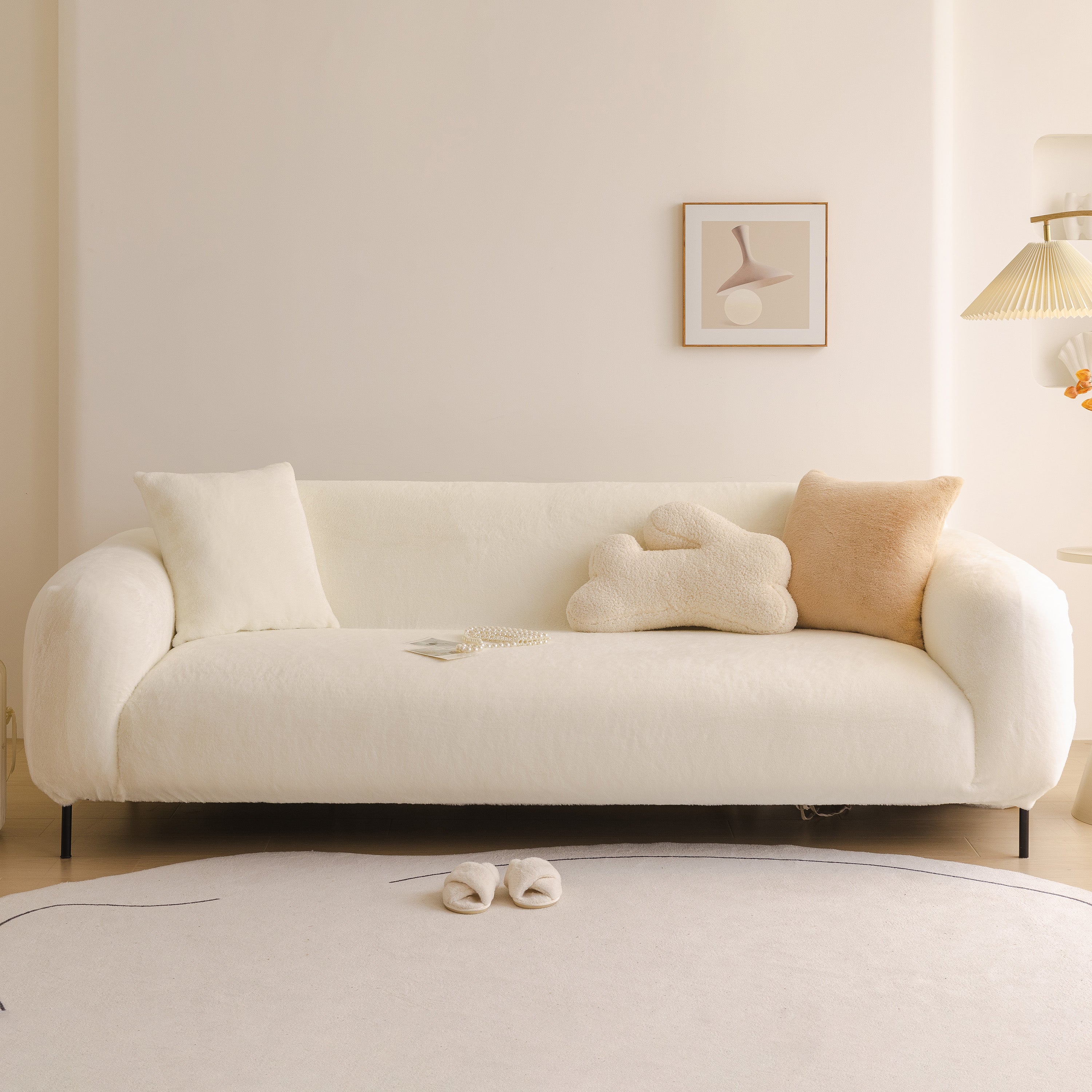 Soft Plush Warm Sofa Cover Stretchable Cozy Velvet Couch Protector For Fall & Winter