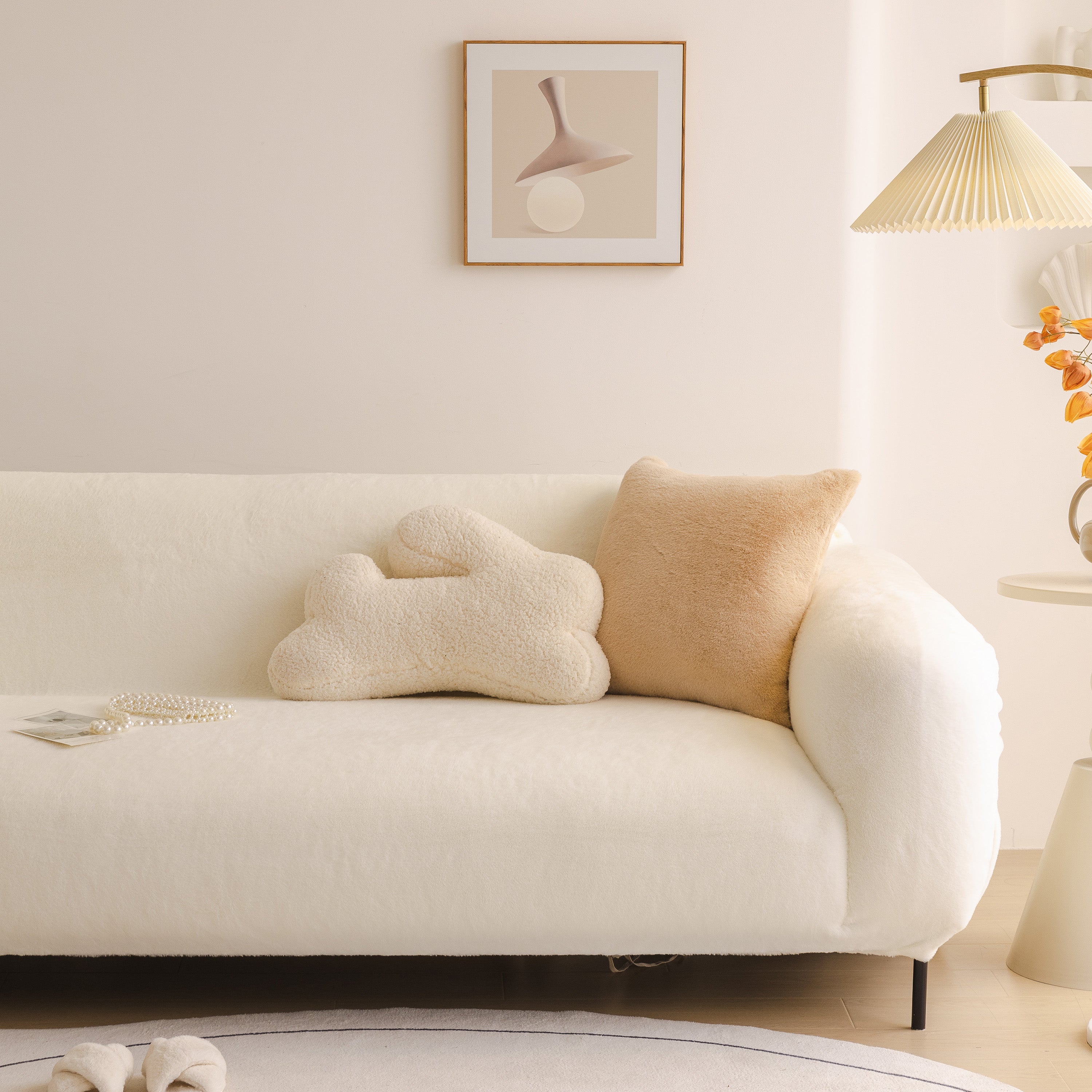 Soft Plush Warm Sofa Cover Stretchable Cozy Velvet Couch Protector For Fall & Winter