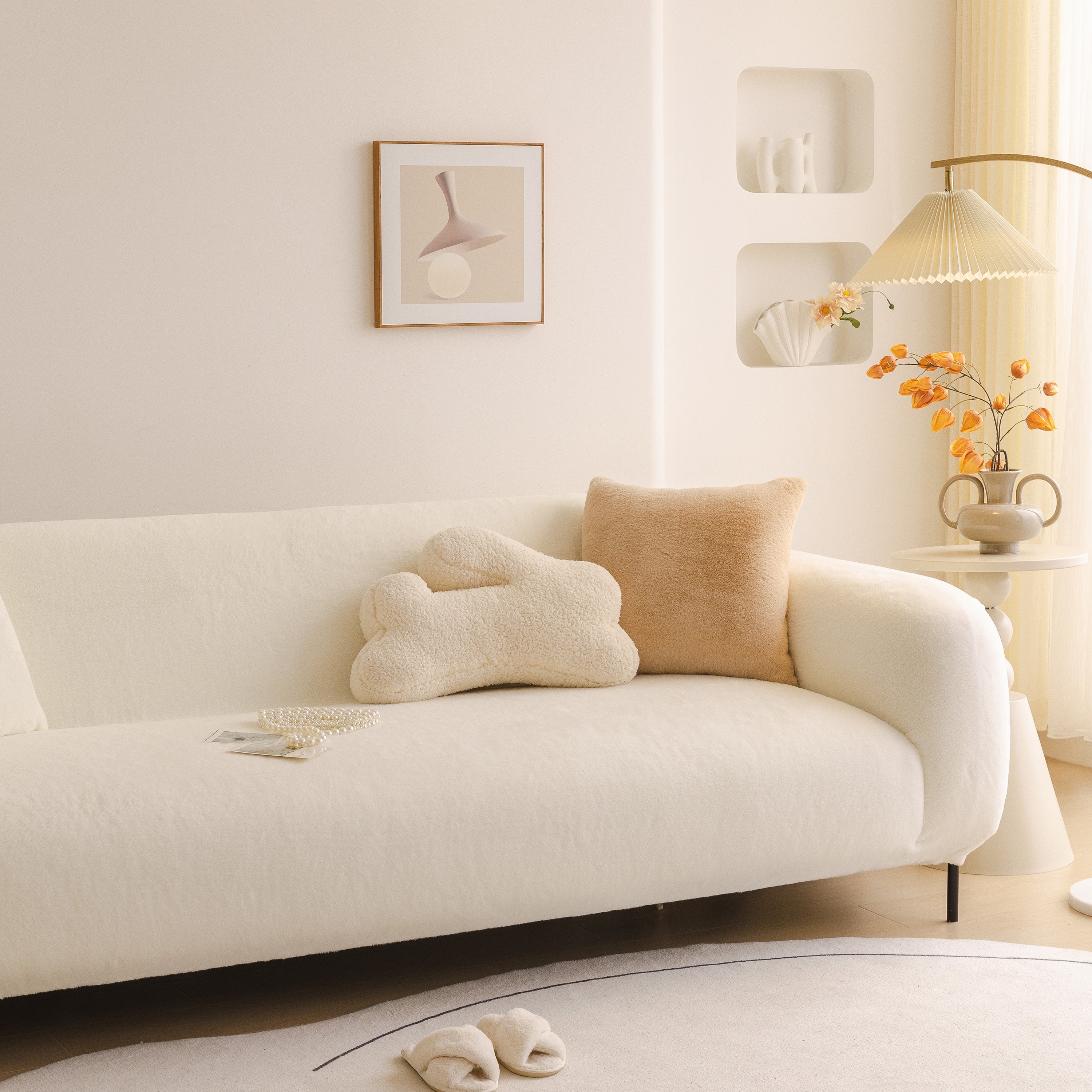 Soft Plush Warm Sofa Cover Stretchable Cozy Velvet Couch Protector For Fall & Winter
