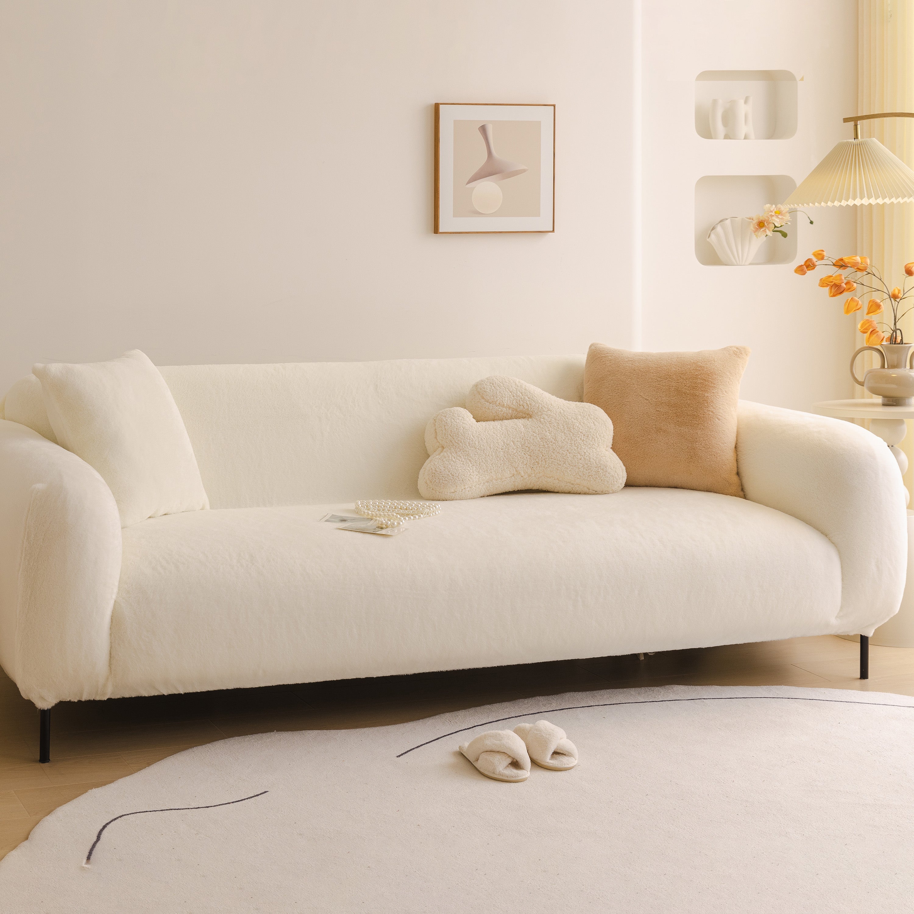 Soft Plush Warm Sofa Cover Stretchable Cozy Velvet Couch Protector For Fall & Winter