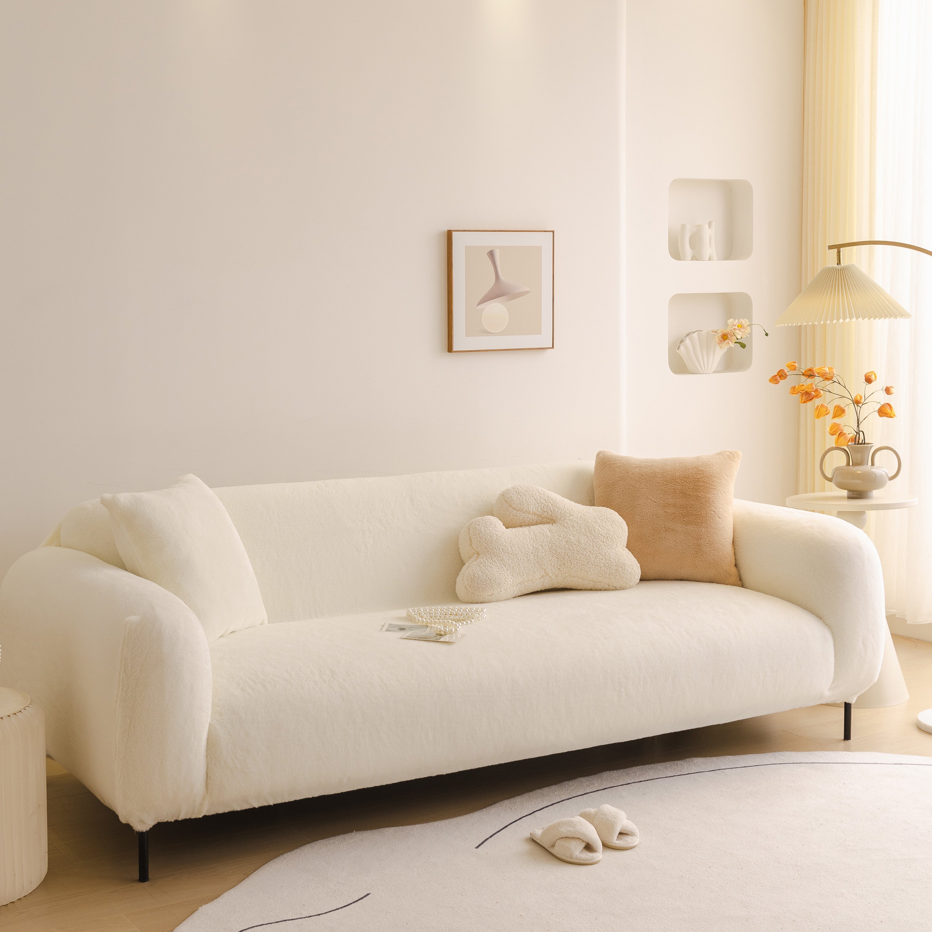 Soft Plush Warm Sofa Cover Stretchable Cozy Velvet Couch Protector For Fall & Winter