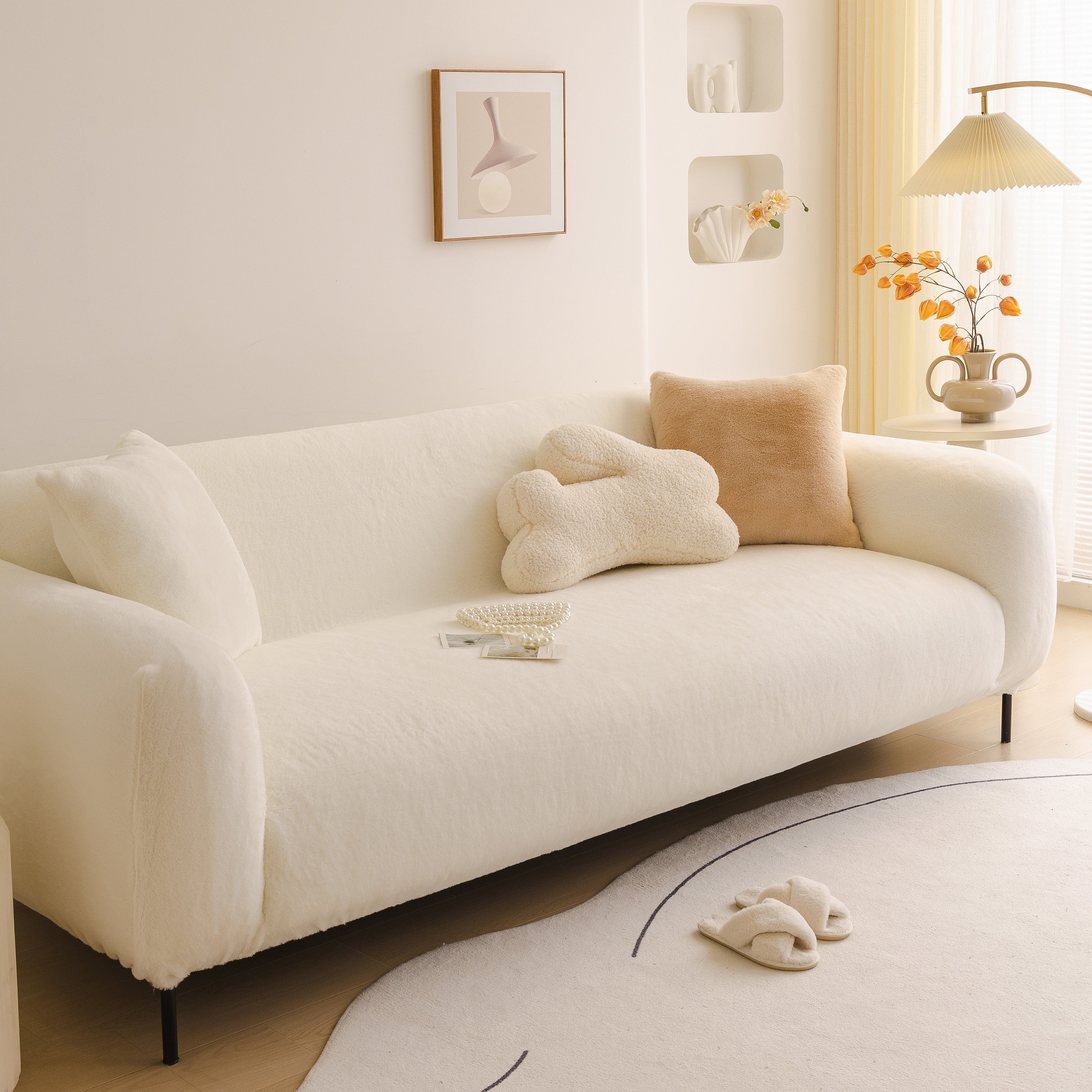 Soft Plush Warm Sofa Cover Stretchable Cozy Velvet Couch Protector For Fall & Winter