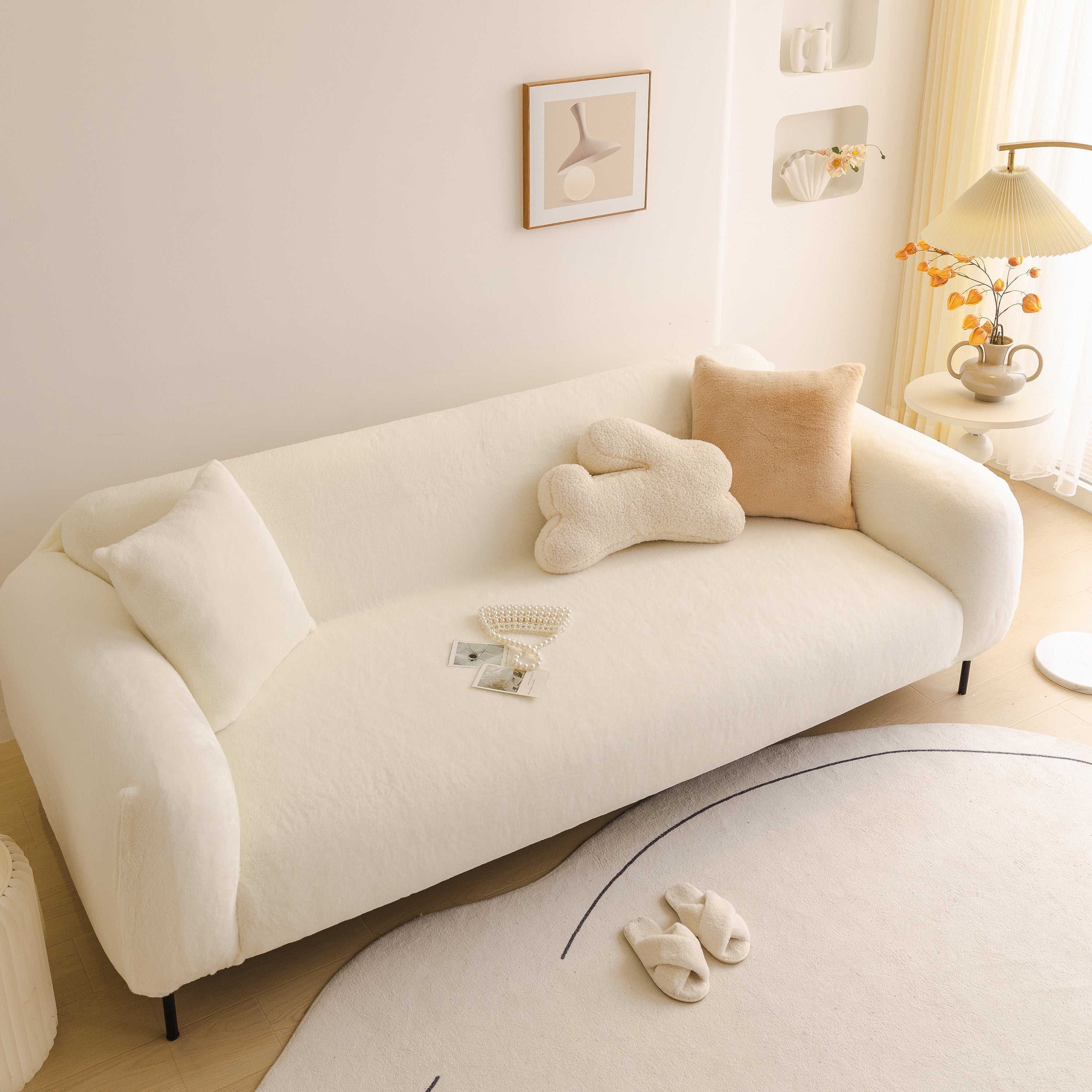 Soft Plush Warm Sofa Cover Stretchable Cozy Velvet Couch Protector For Fall & Winter