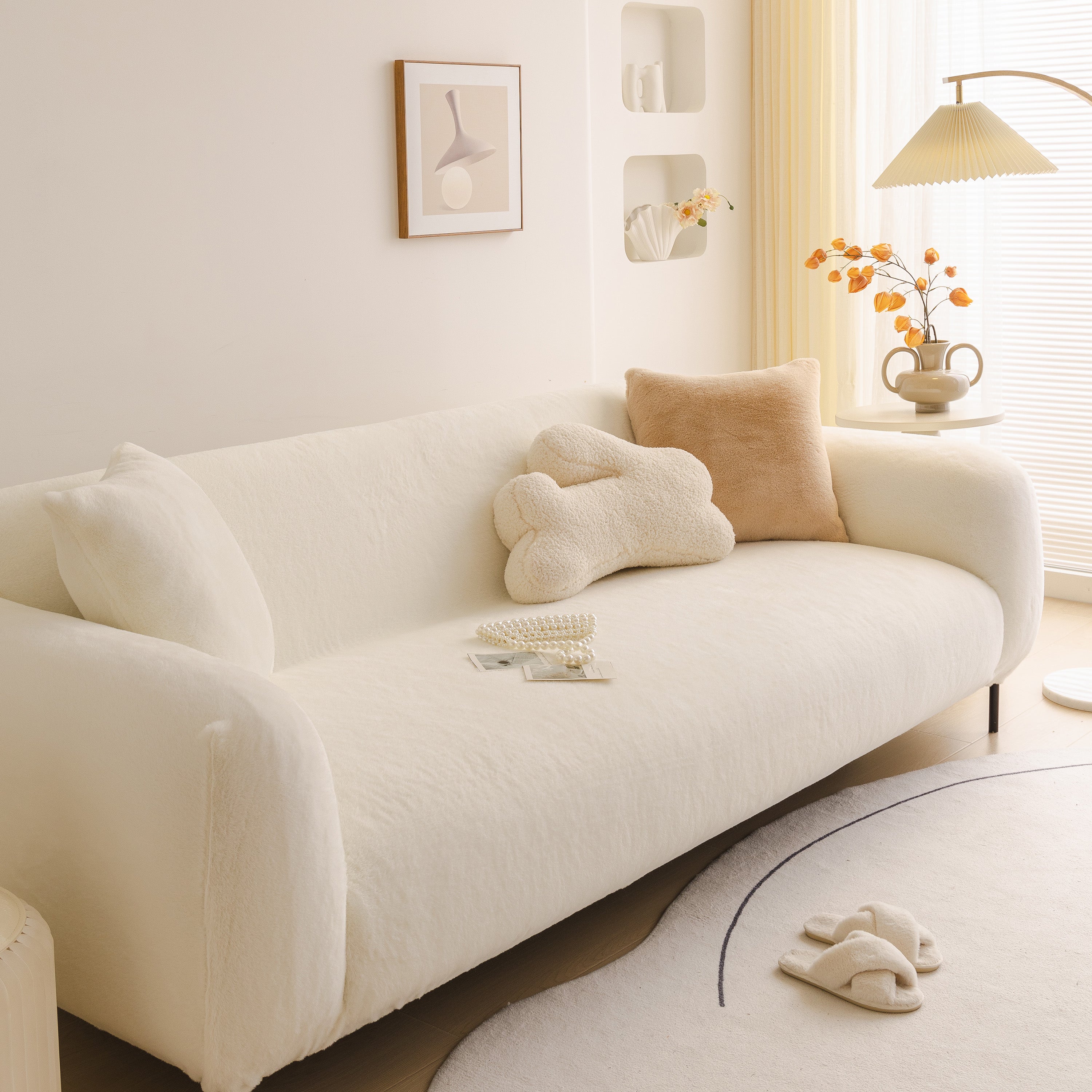 Soft Plush Warm Sofa Cover Stretchable Cozy Velvet Couch Protector For Fall & Winter