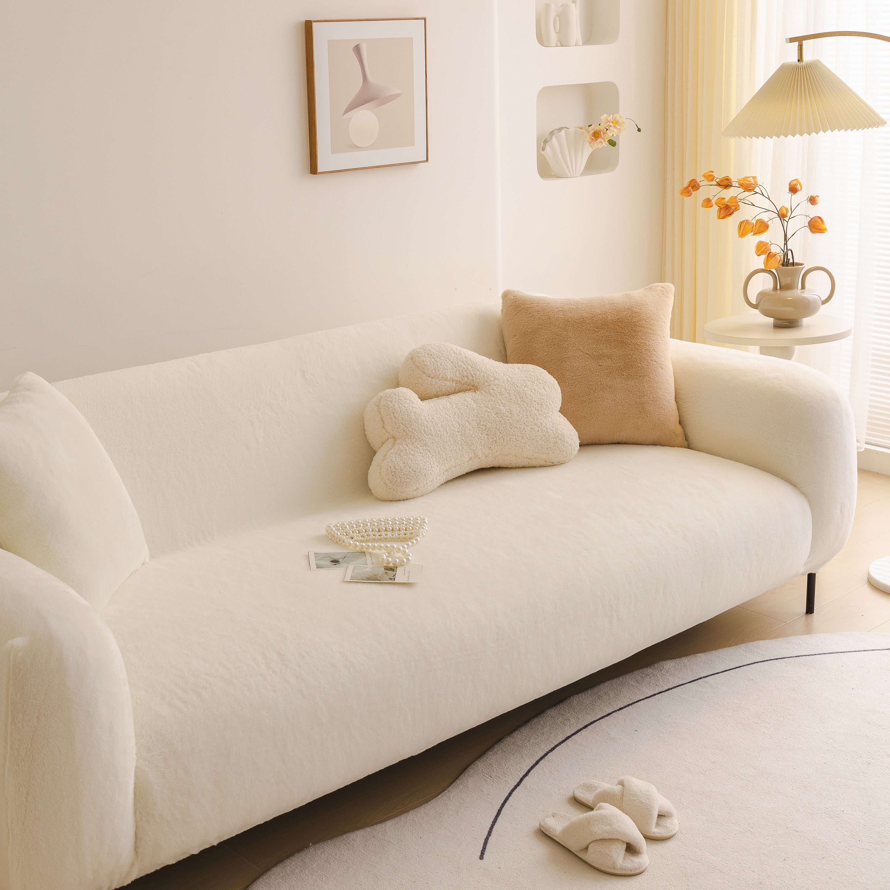 Soft Plush Warm Sofa Cover Stretchable Cozy Velvet Couch Protector For Fall & Winter