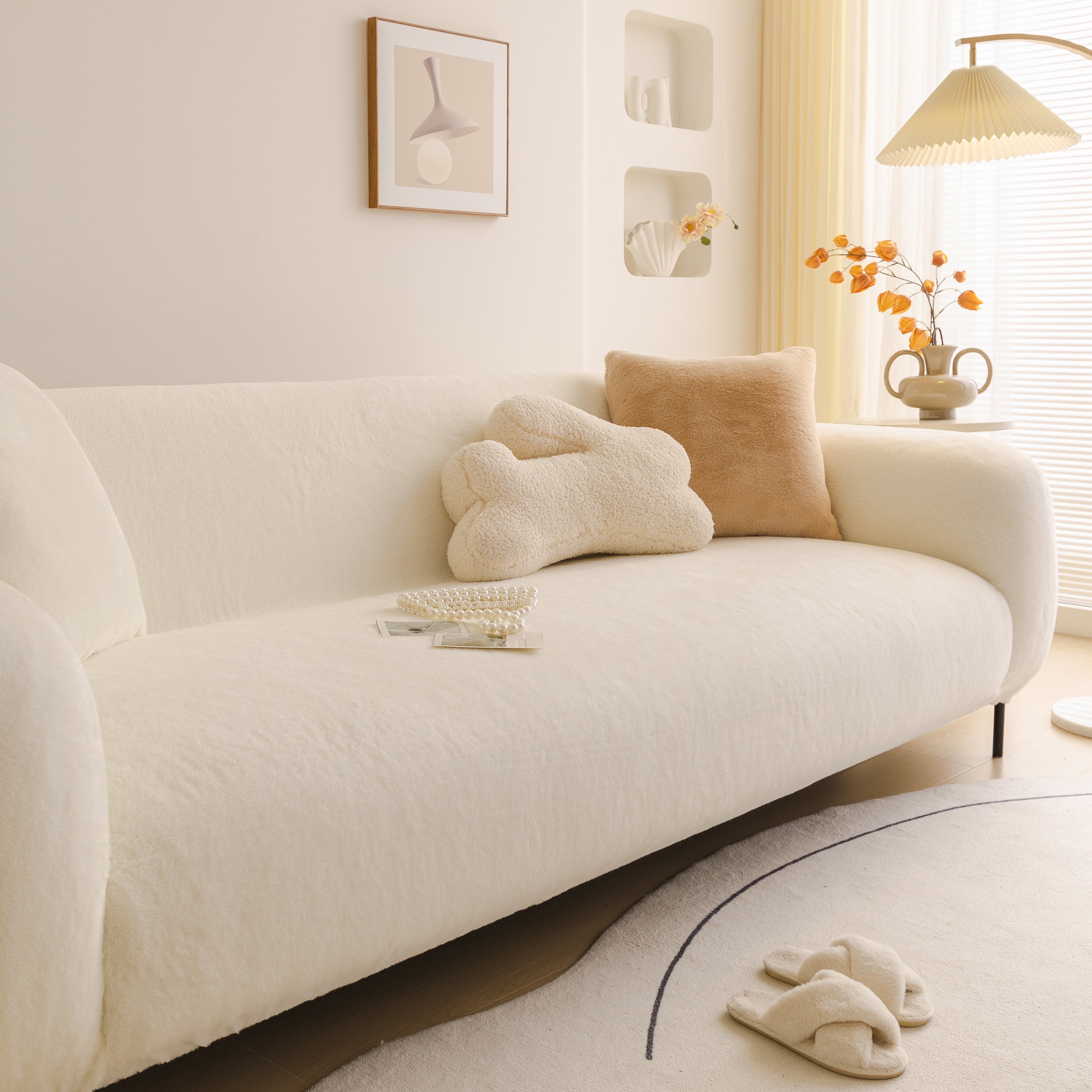 Soft Plush Warm Sofa Cover Stretchable Cozy Velvet Couch Protector For Fall & Winter