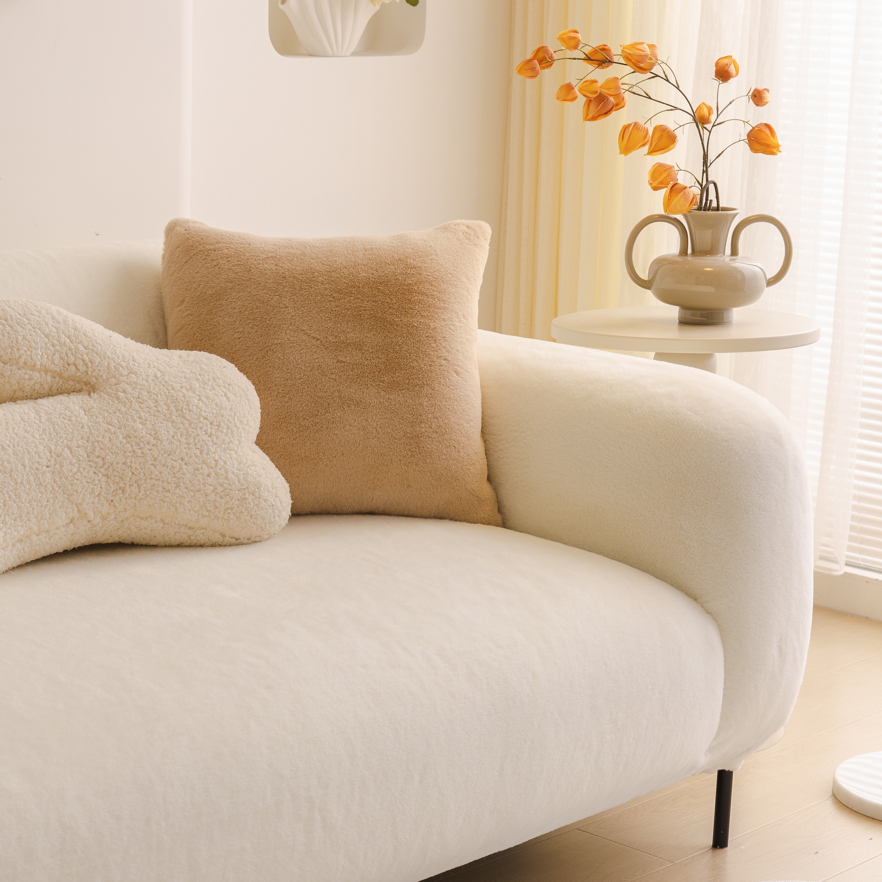 Soft Plush Warm Sofa Cover Stretchable Cozy Velvet Couch Protector For Fall & Winter