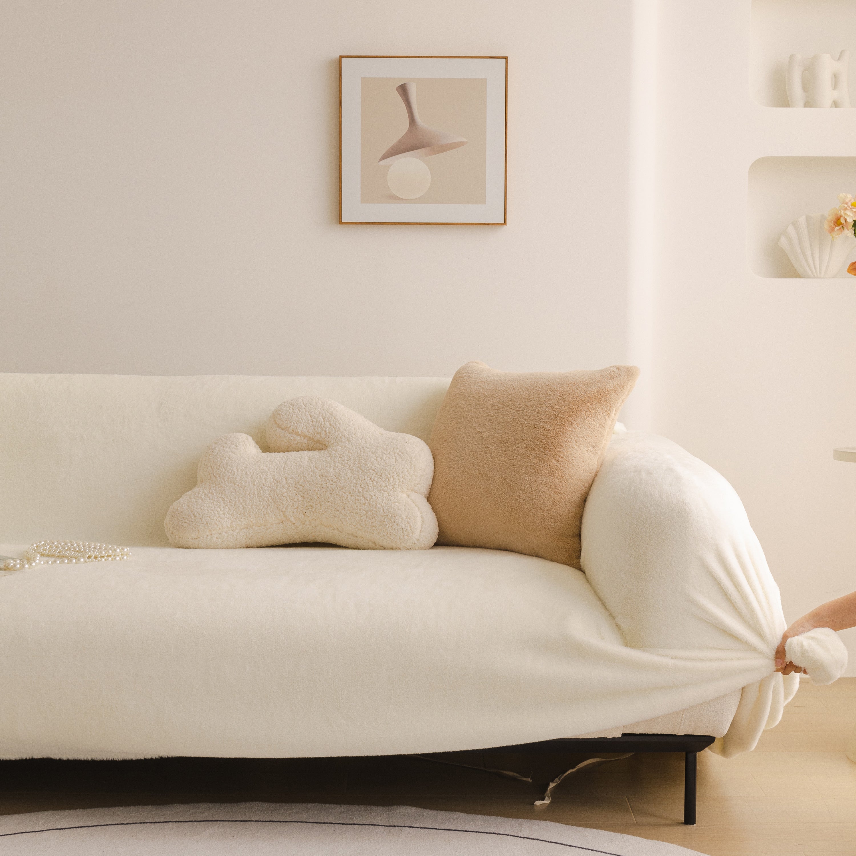 Soft Plush Warm Sofa Cover Stretchable Cozy Velvet Couch Protector For Fall & Winter