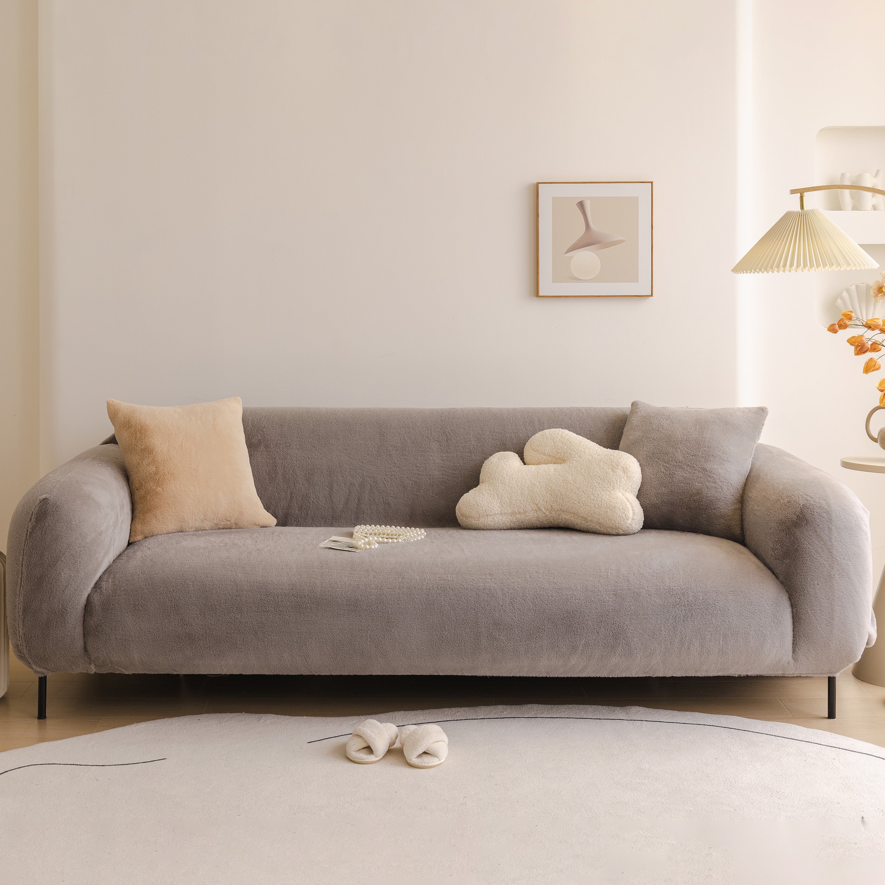 Soft Plush Warm Sofa Cover Stretchable Cozy Velvet Couch Protector For Fall & Winter