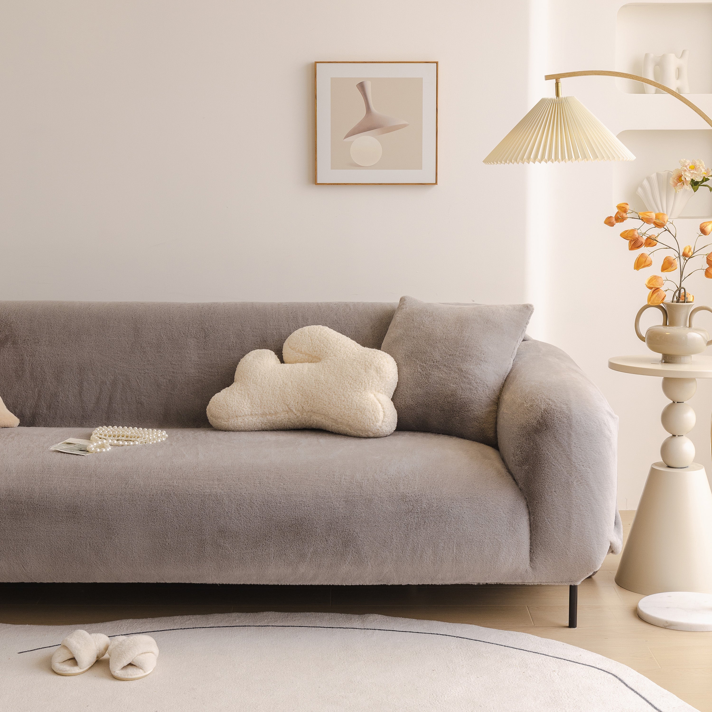Soft Plush Warm Sofa Cover Stretchable Cozy Velvet Couch Protector For Fall & Winter