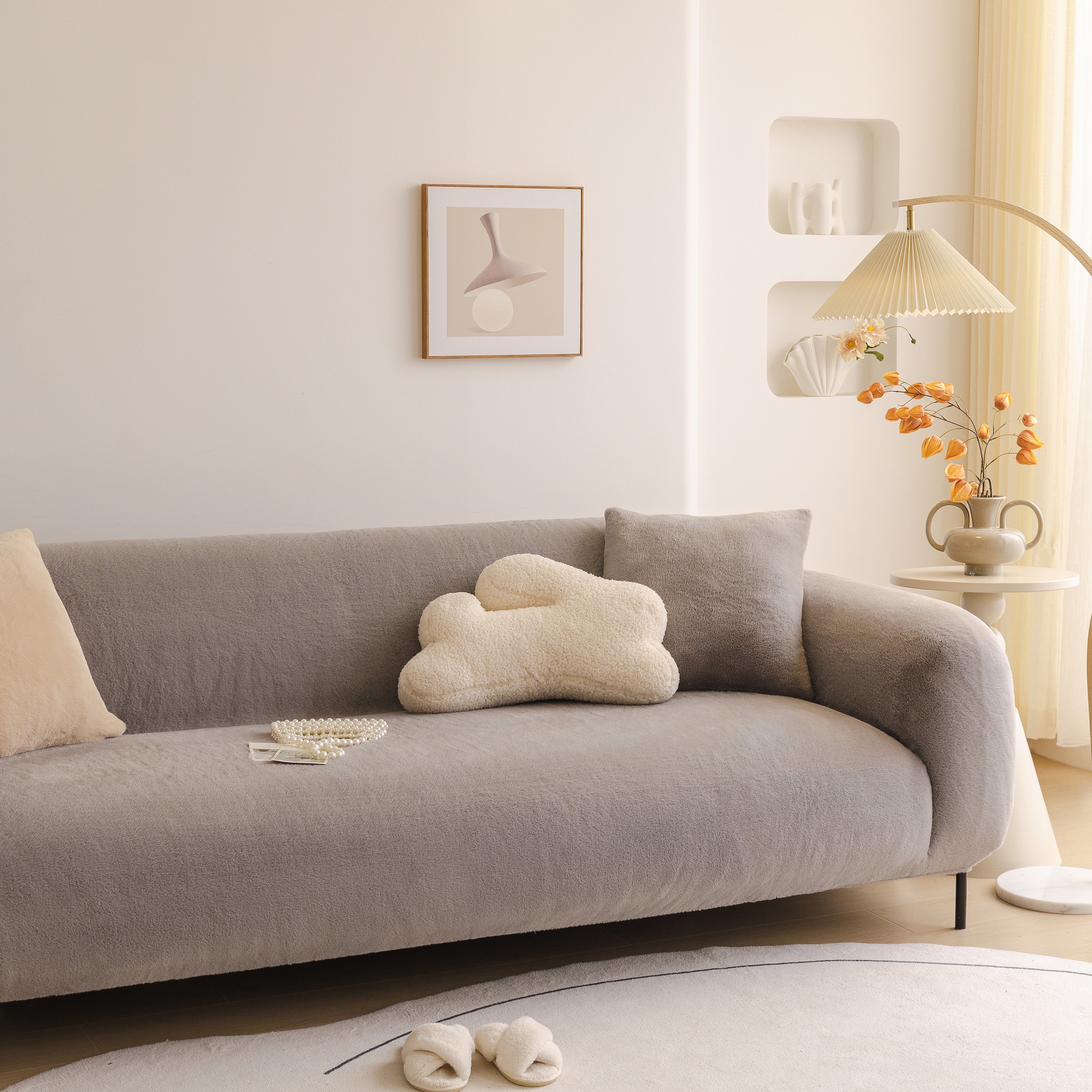 Soft Plush Warm Sofa Cover Stretchable Cozy Velvet Couch Protector For Fall & Winter