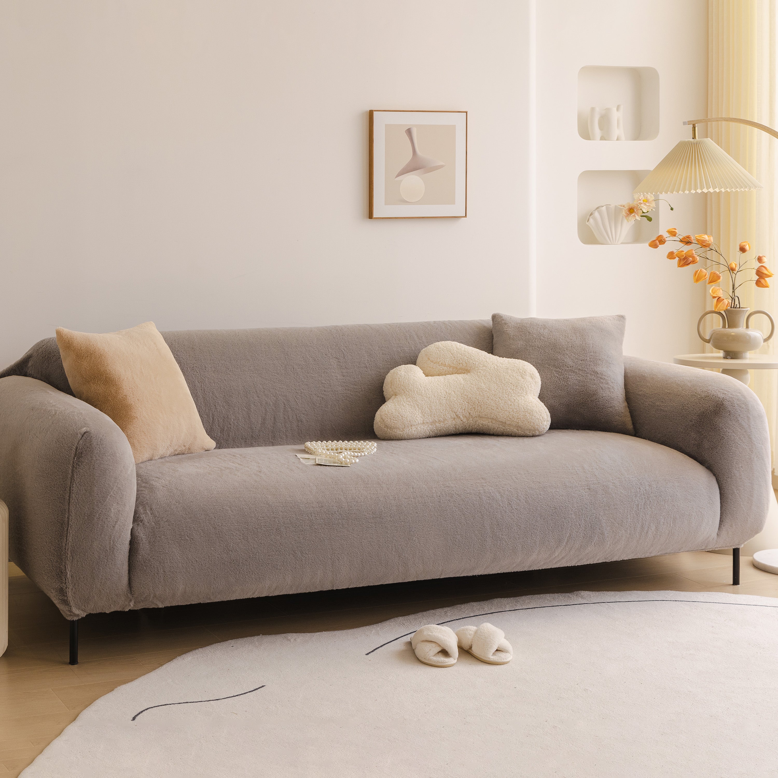 Soft Plush Warm Sofa Cover Stretchable Cozy Velvet Couch Protector For Fall & Winter