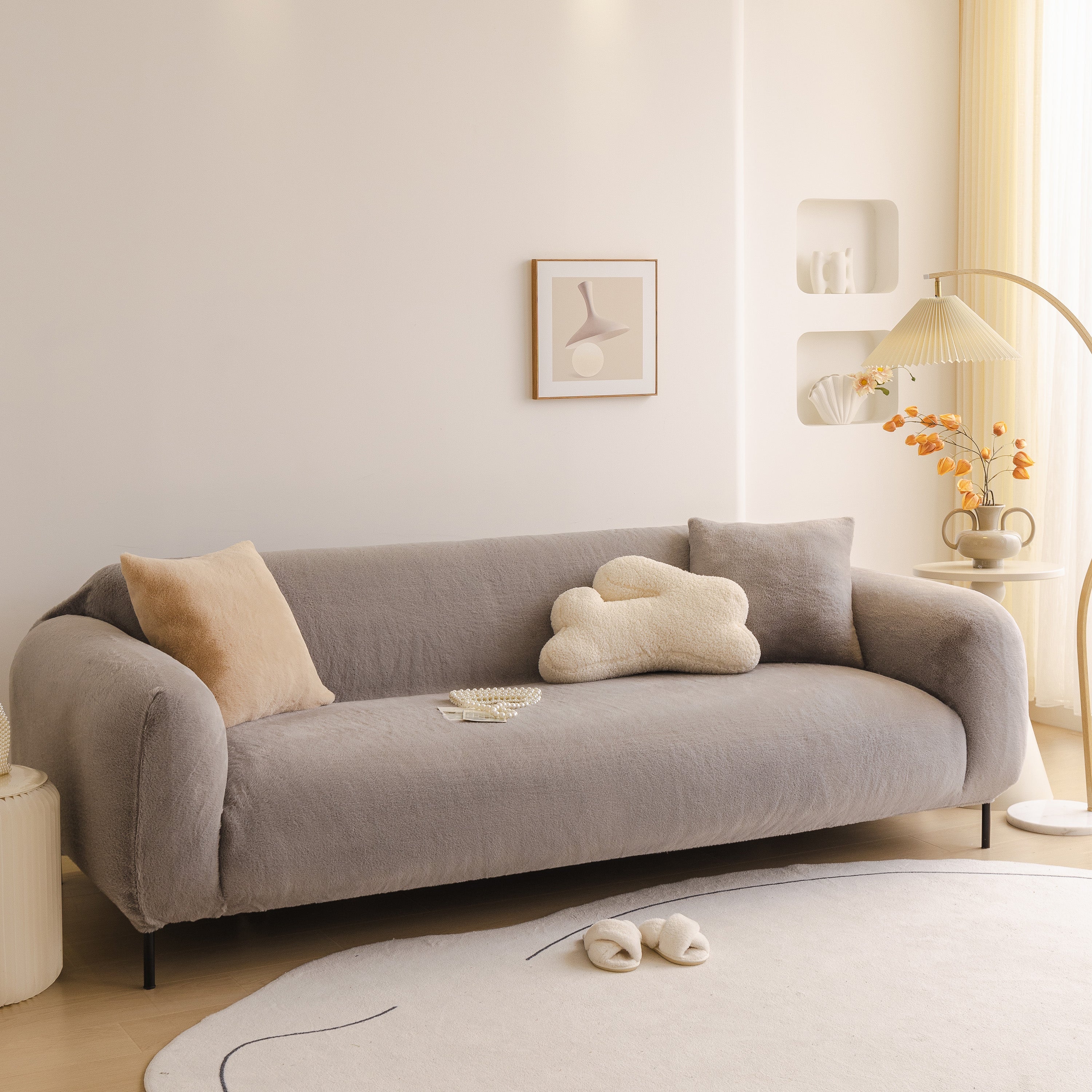 Soft Plush Warm Sofa Cover Stretchable Cozy Velvet Couch Protector For Fall & Winter