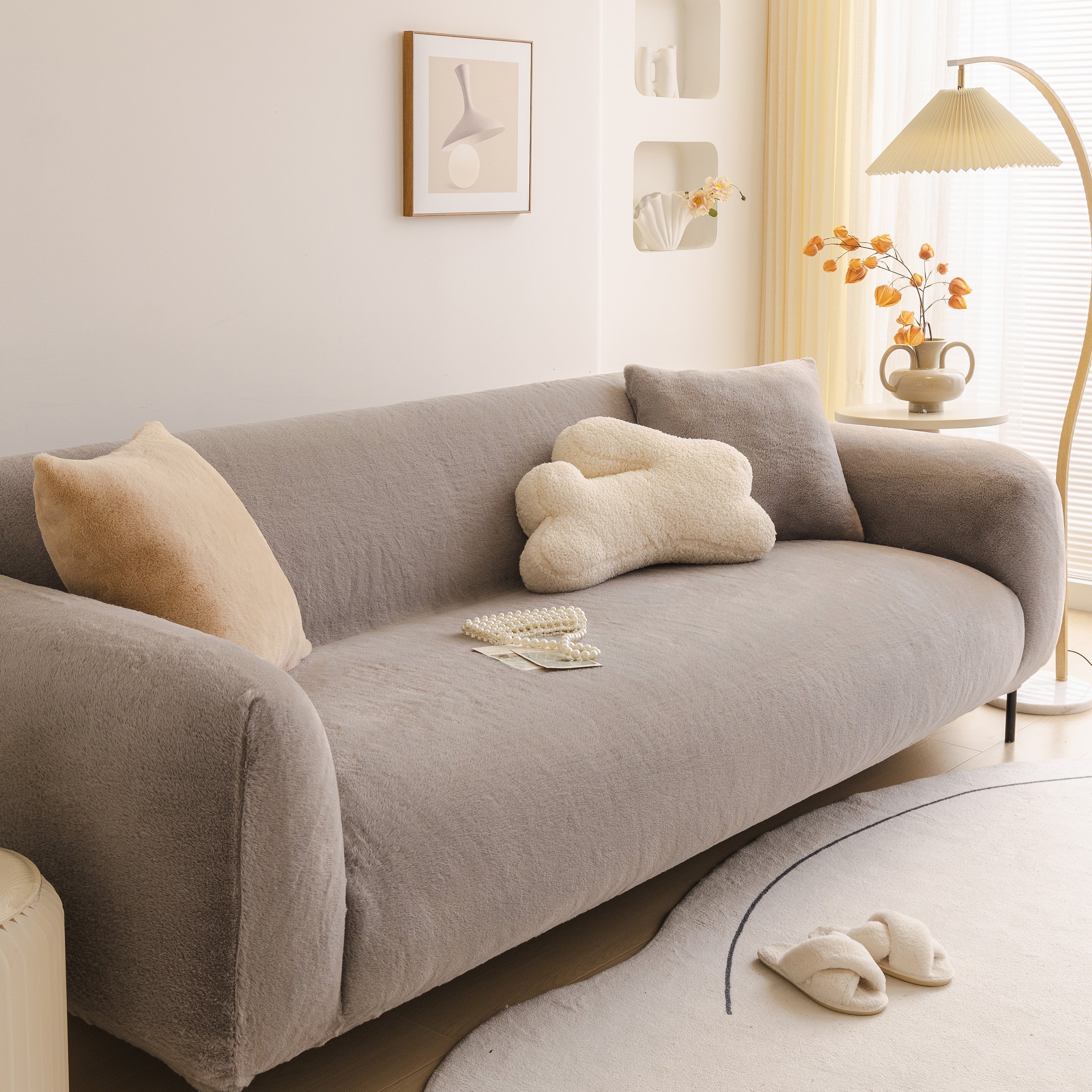 Soft Plush Warm Sofa Cover Stretchable Cozy Velvet Couch Protector For Fall & Winter