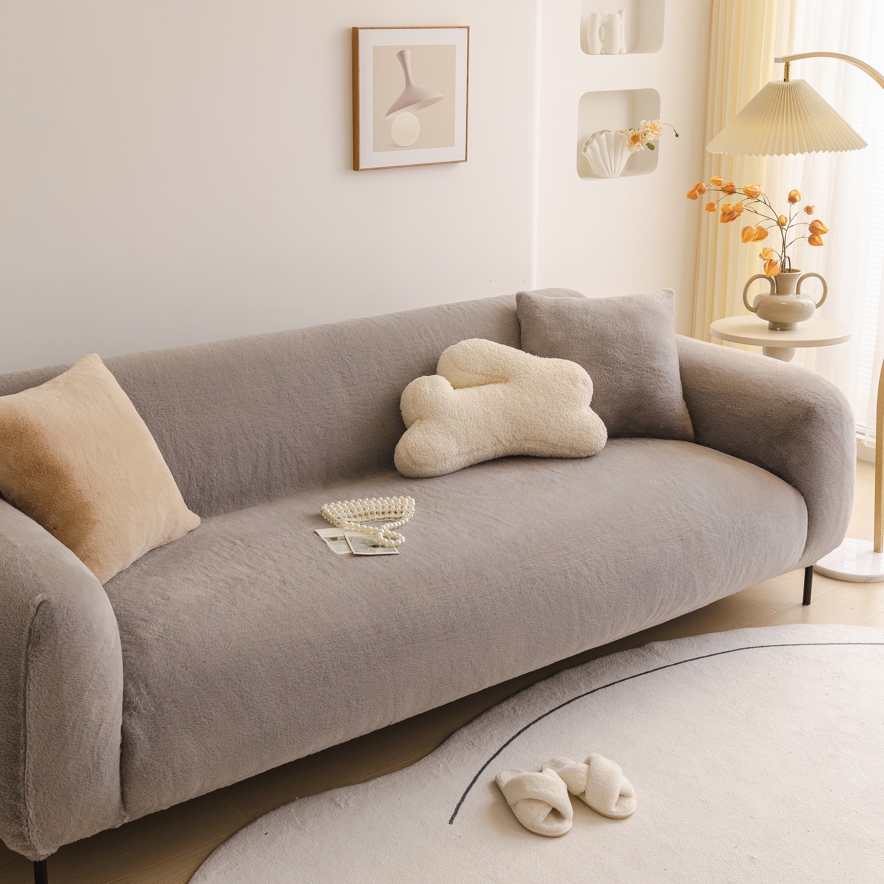 Soft Plush Warm Sofa Cover Stretchable Cozy Velvet Couch Protector For Fall & Winter