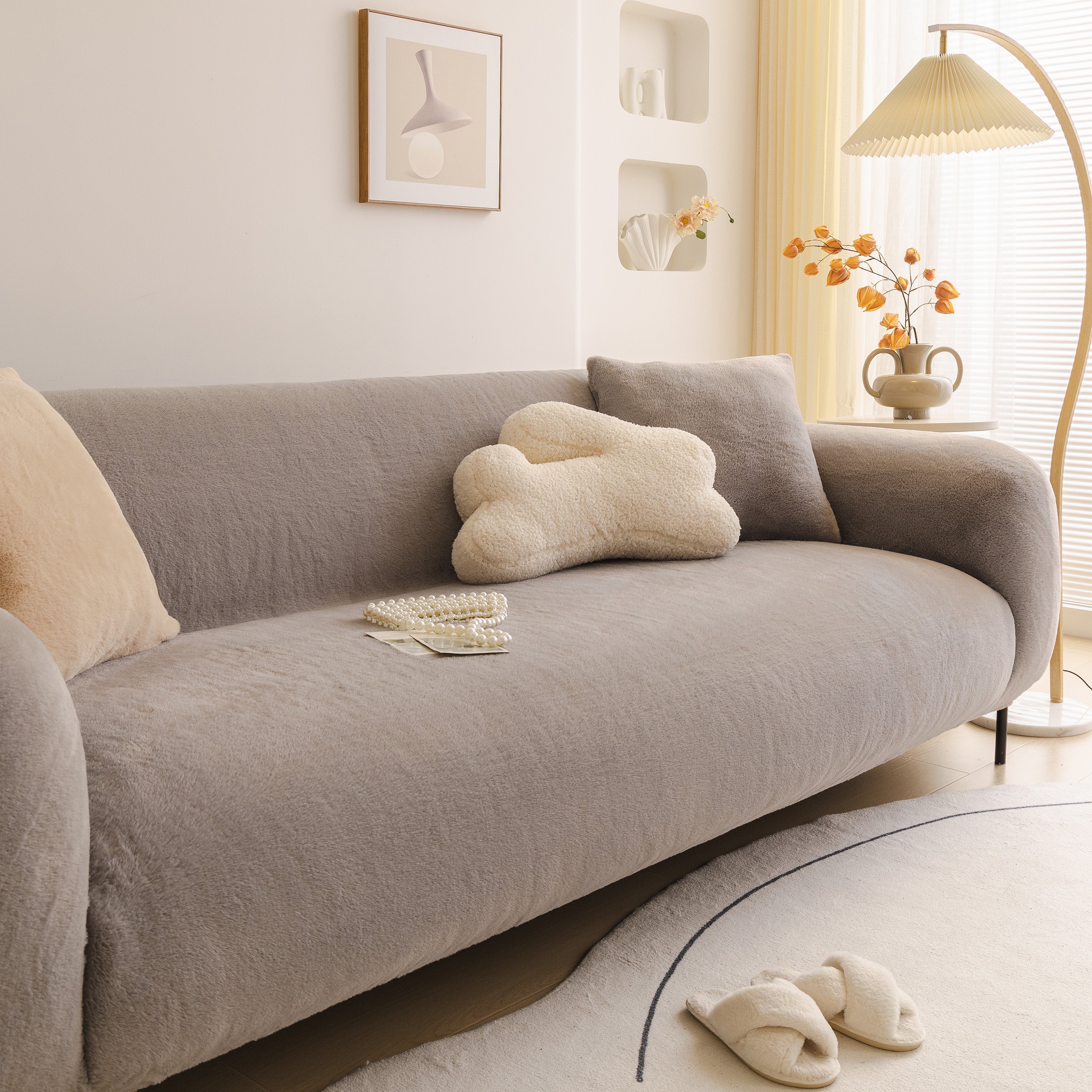 Soft Plush Warm Sofa Cover Stretchable Cozy Velvet Couch Protector For Fall & Winter