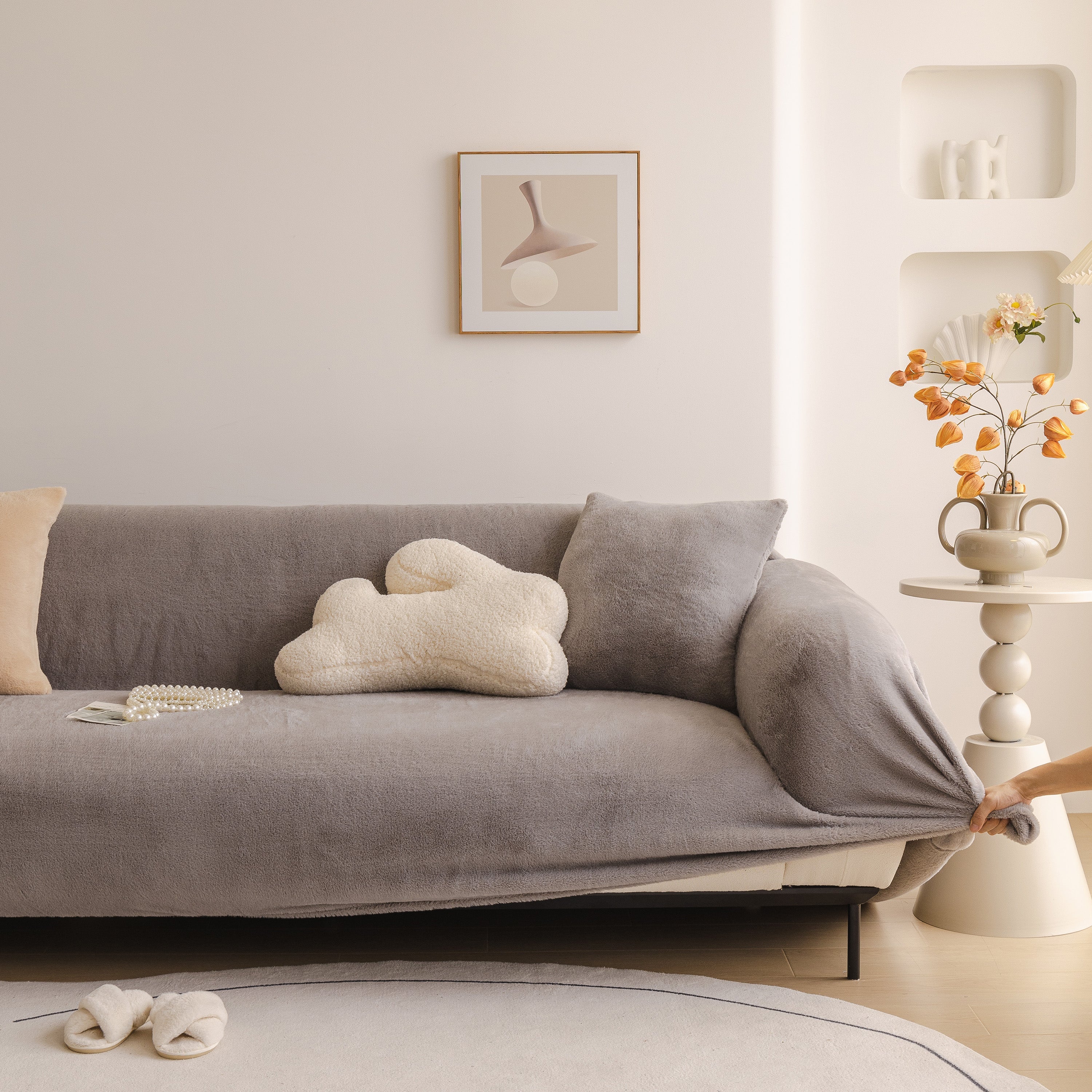 Soft Plush Warm Sofa Cover Stretchable Cozy Velvet Couch Protector For Fall & Winter