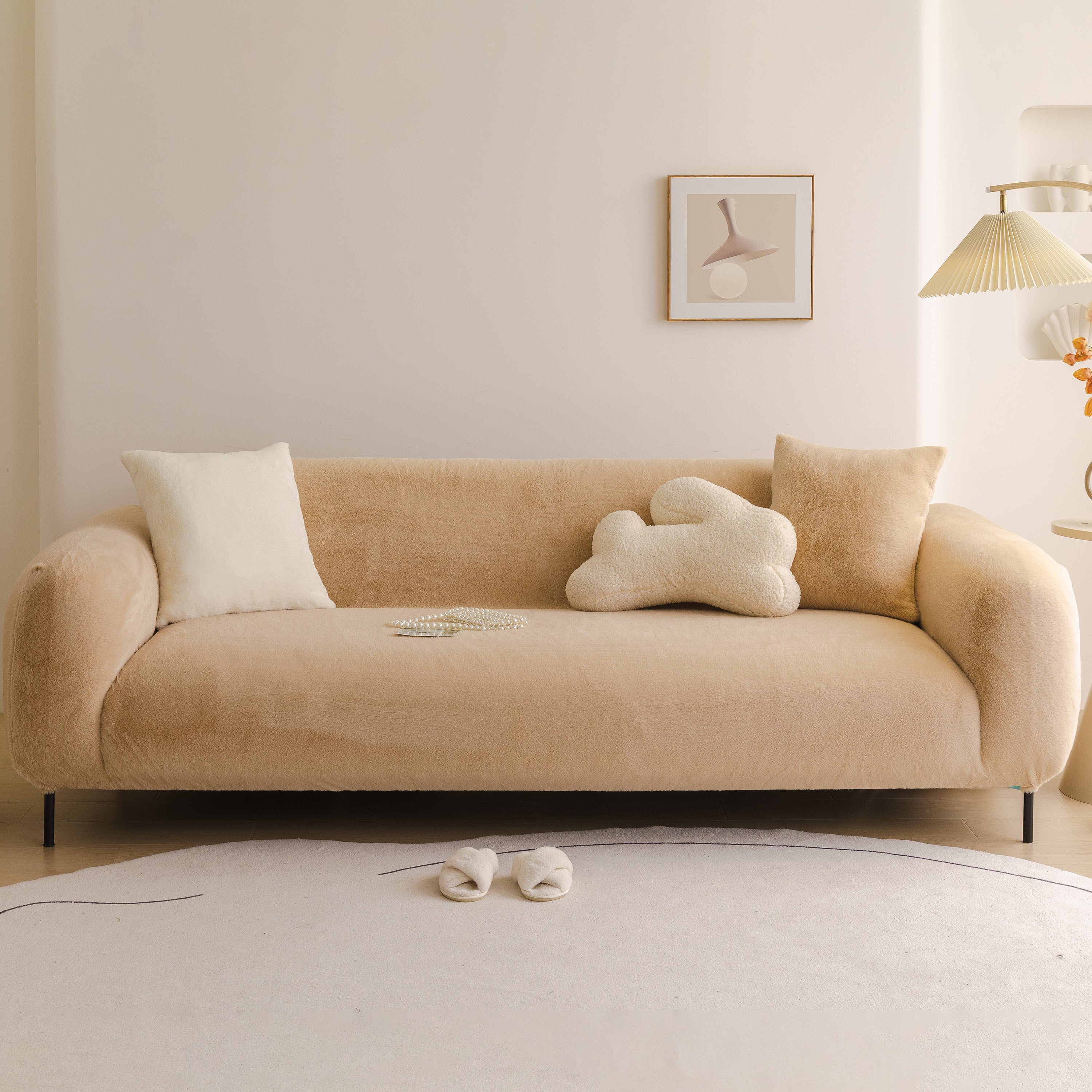 Soft Plush Warm Sofa Cover Stretchable Cozy Velvet Couch Protector For Fall & Winter
