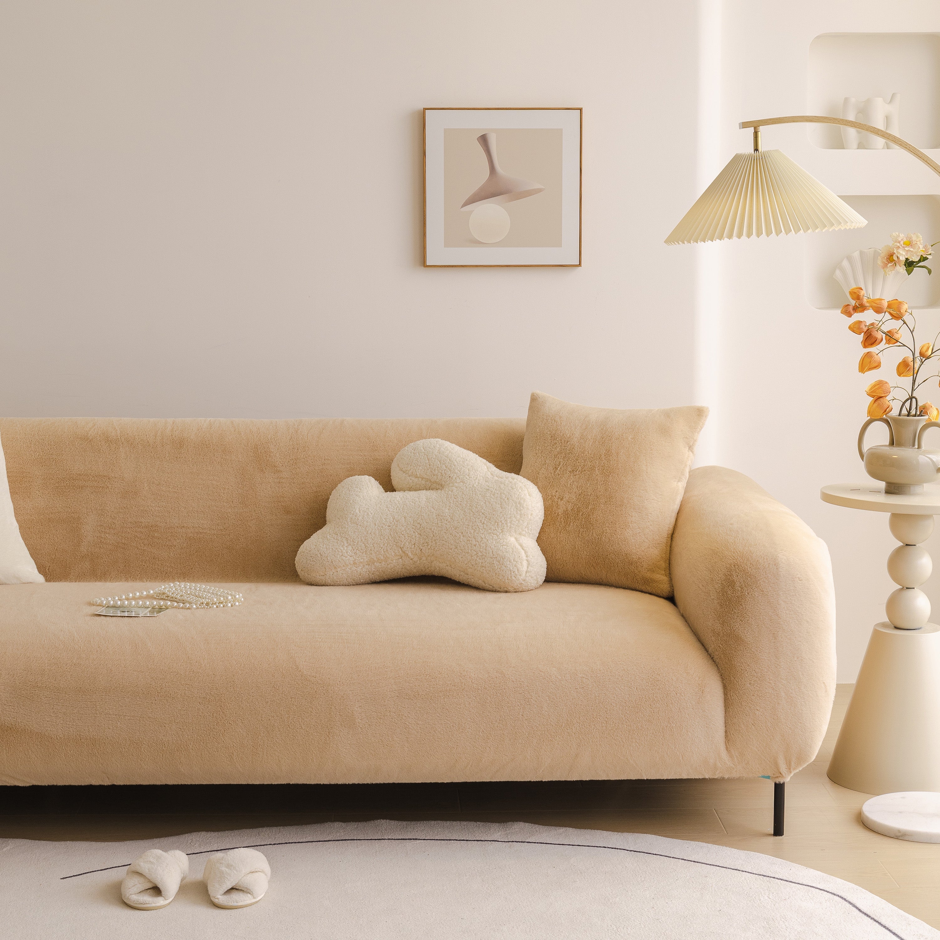 Soft Plush Warm Sofa Cover Stretchable Cozy Velvet Couch Protector For Fall & Winter