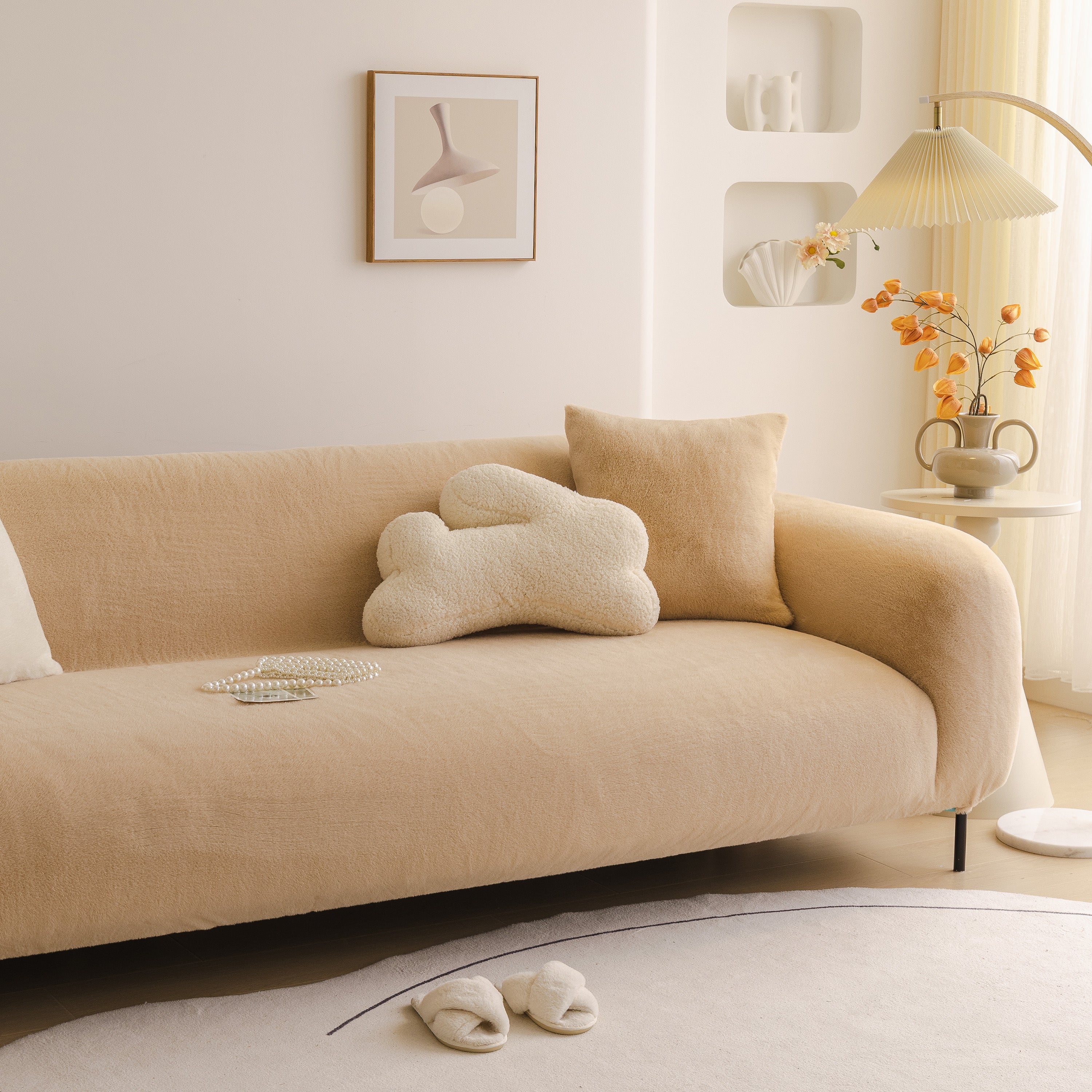 Soft Plush Warm Sofa Cover Stretchable Cozy Velvet Couch Protector For Fall & Winter