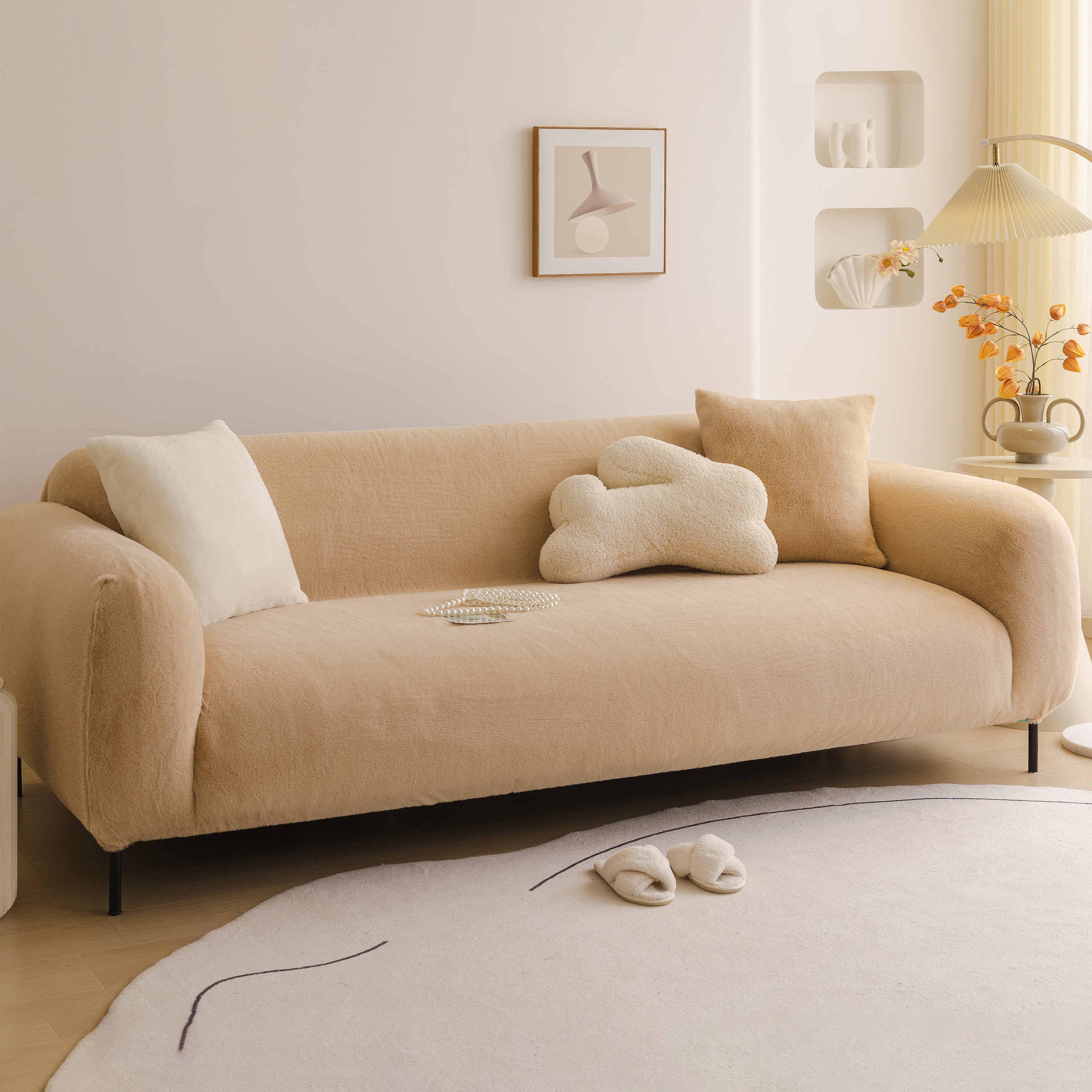 Soft Plush Warm Sofa Cover Stretchable Cozy Velvet Couch Protector For Fall & Winter