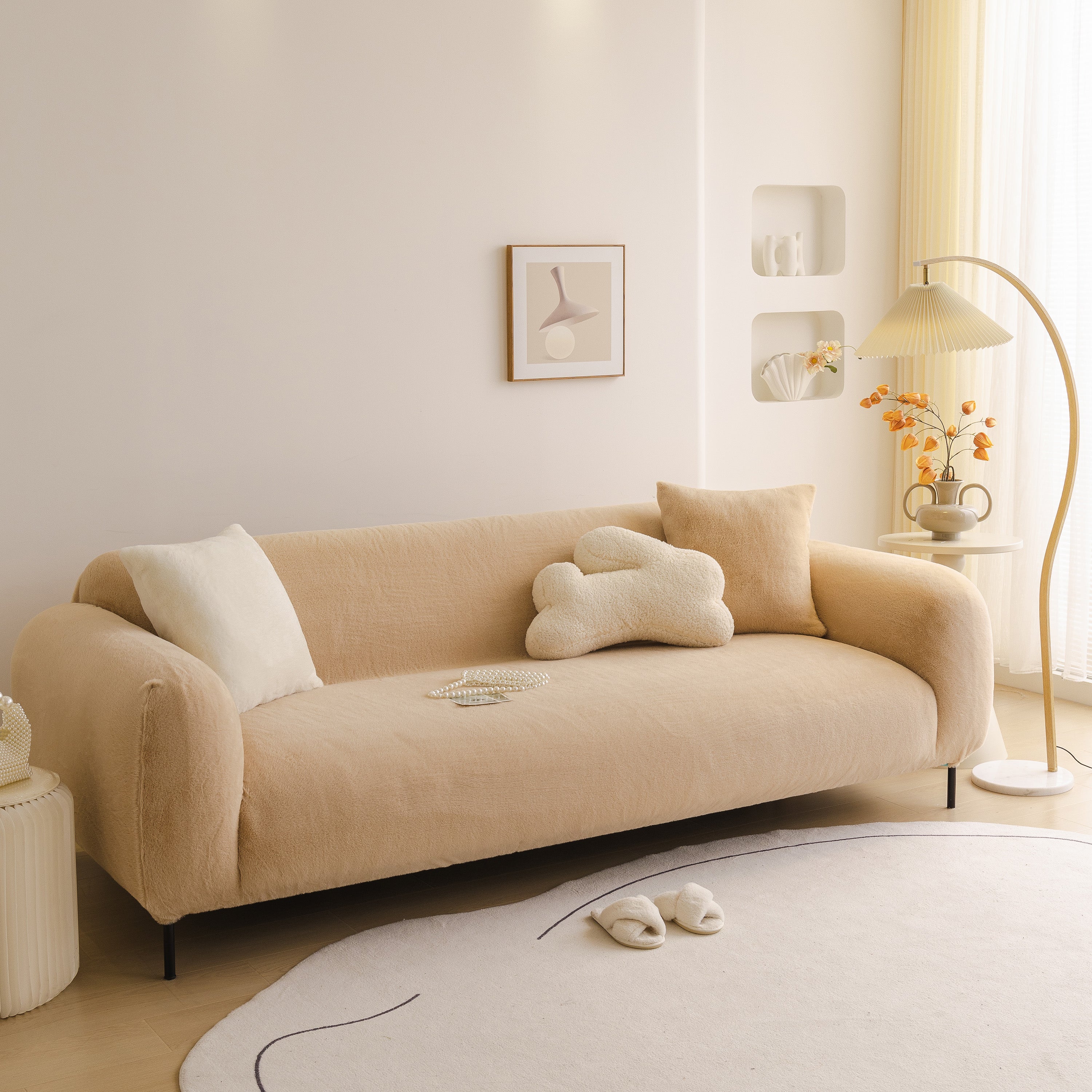 Soft Plush Warm Sofa Cover Stretchable Cozy Velvet Couch Protector For Fall & Winter