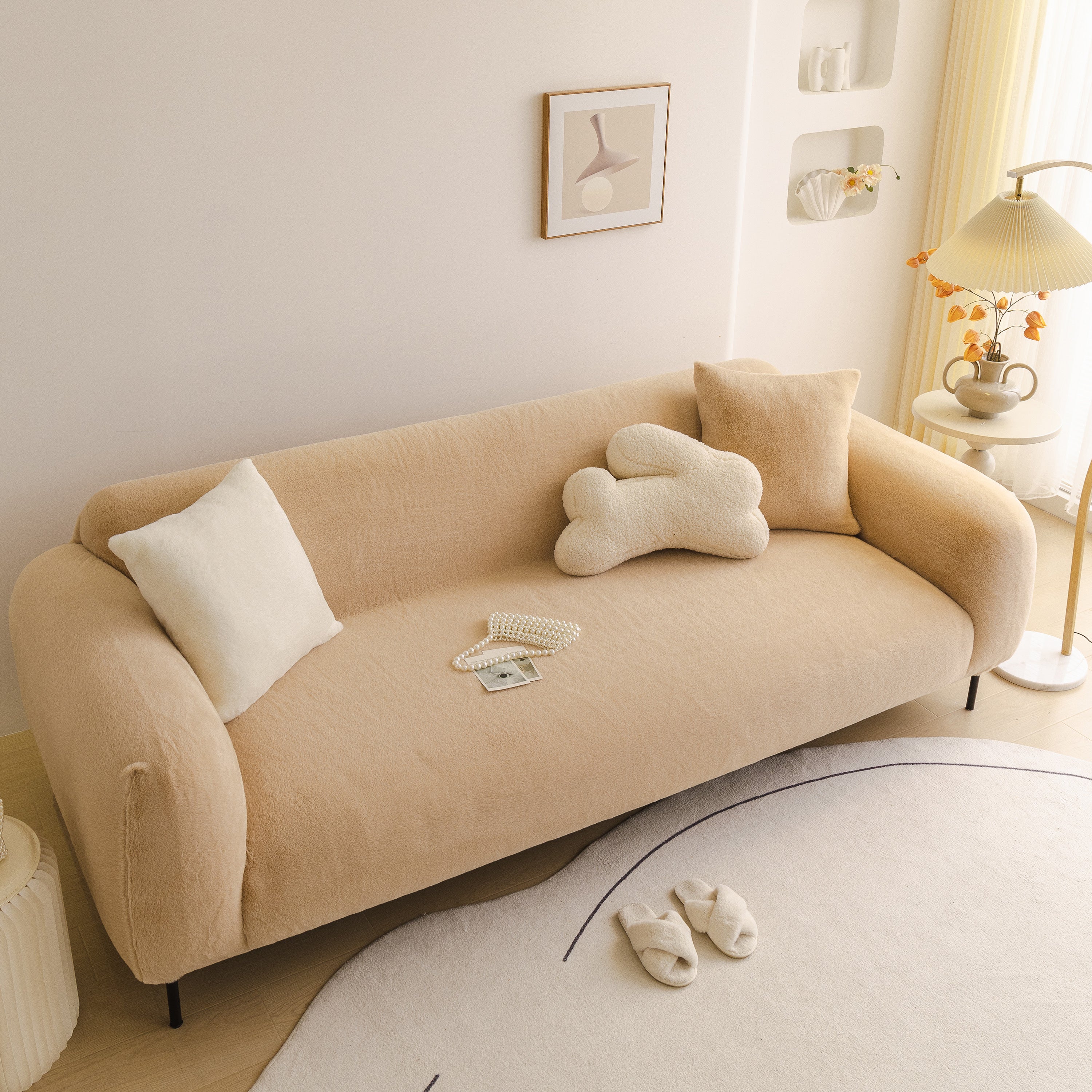 Soft Plush Warm Sofa Cover Stretchable Cozy Velvet Couch Protector For Fall & Winter