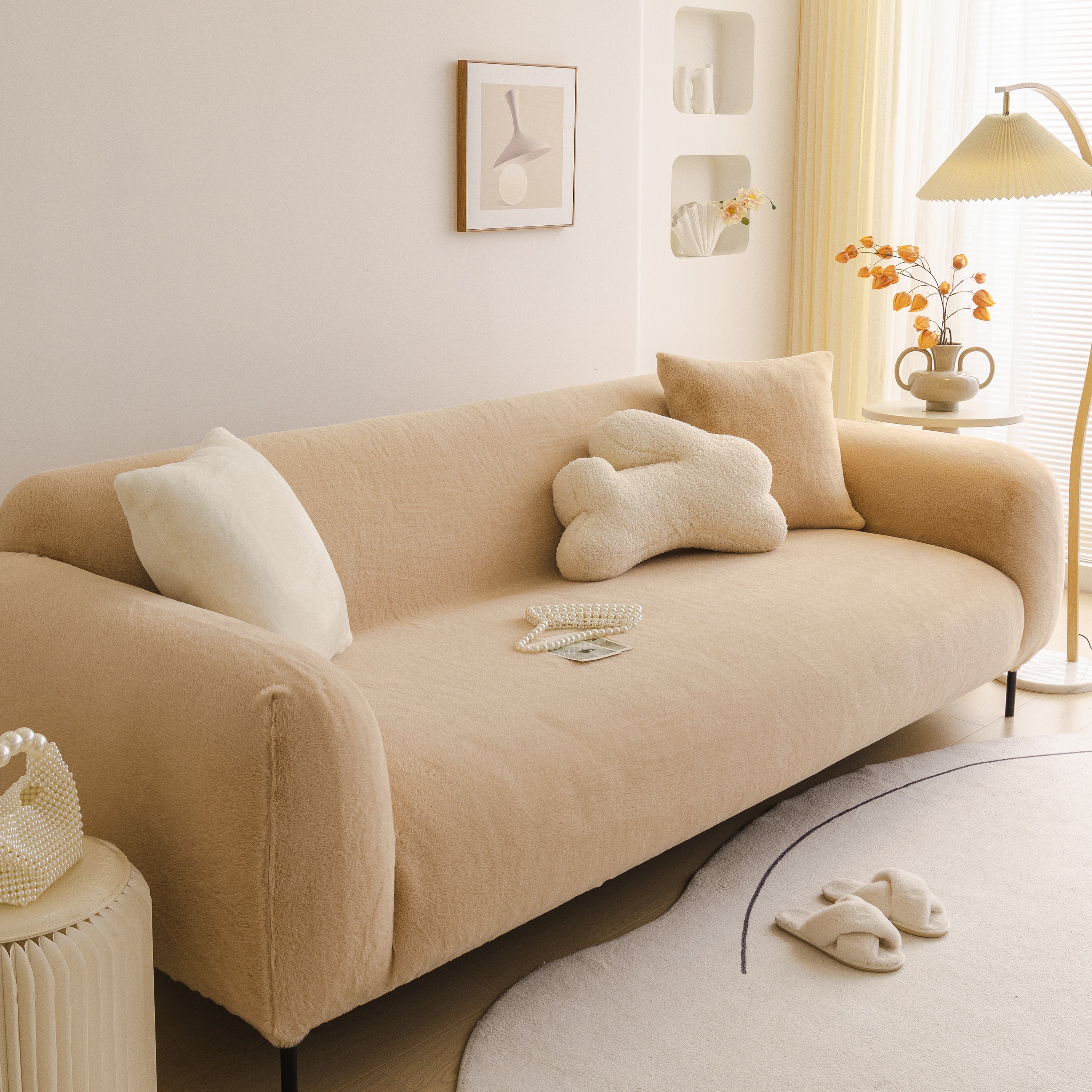 Soft Plush Warm Sofa Cover Stretchable Cozy Velvet Couch Protector For Fall & Winter