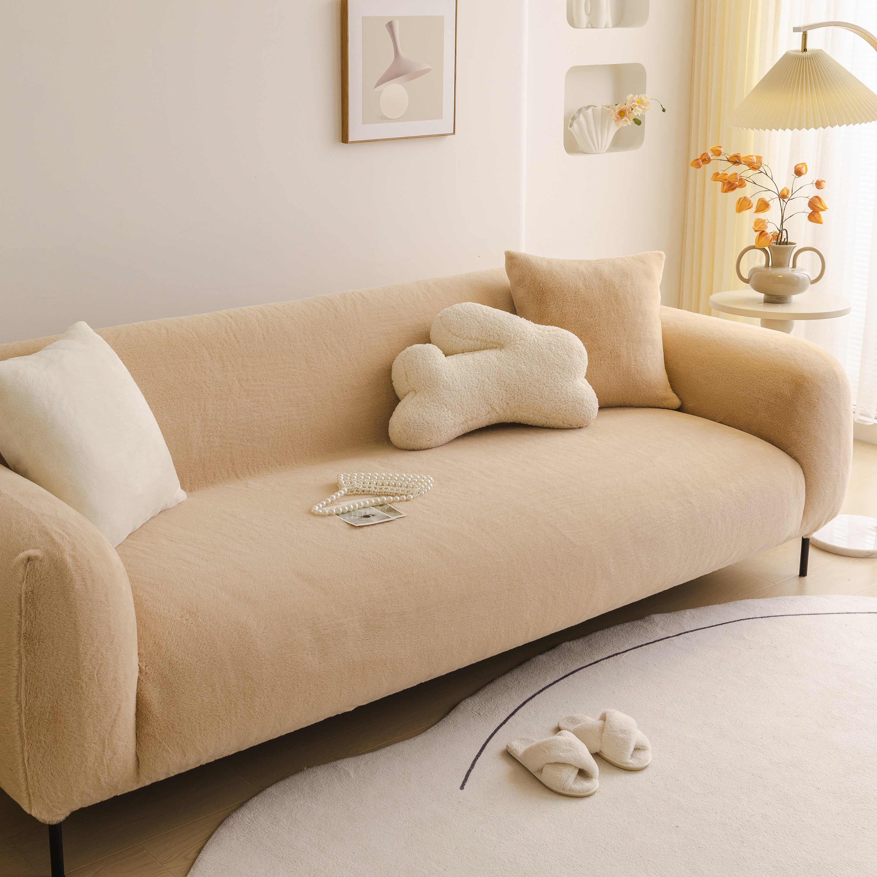 Soft Plush Warm Sofa Cover Stretchable Cozy Velvet Couch Protector For Fall & Winter