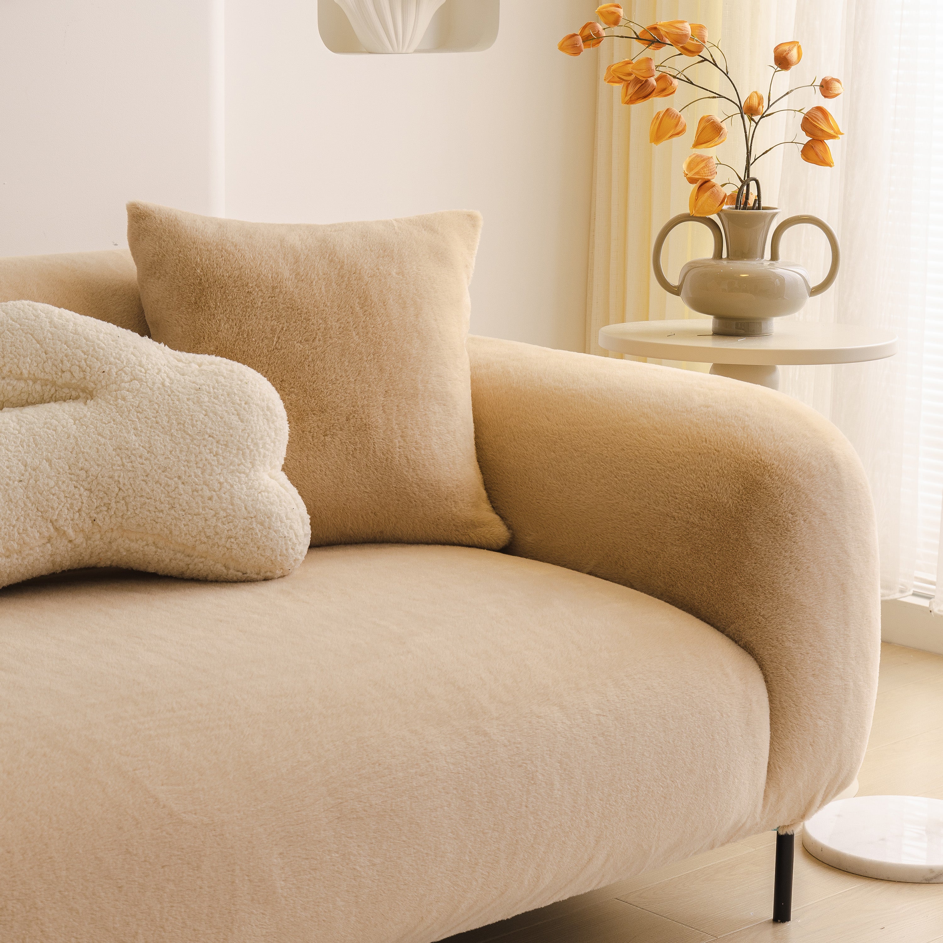 Soft Plush Warm Sofa Cover Stretchable Cozy Velvet Couch Protector For Fall & Winter