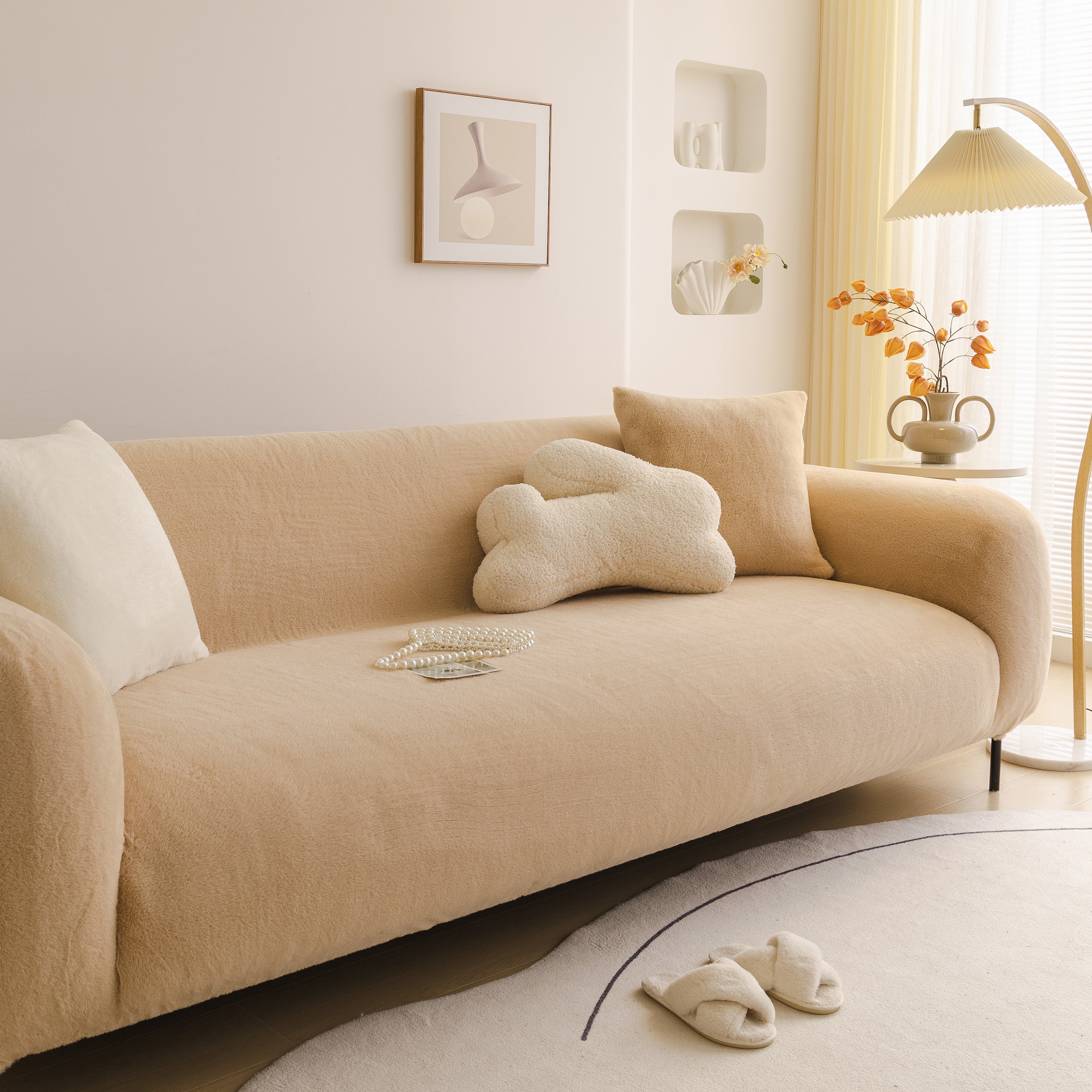 Soft Plush Warm Sofa Cover Stretchable Cozy Velvet Couch Protector For Fall & Winter